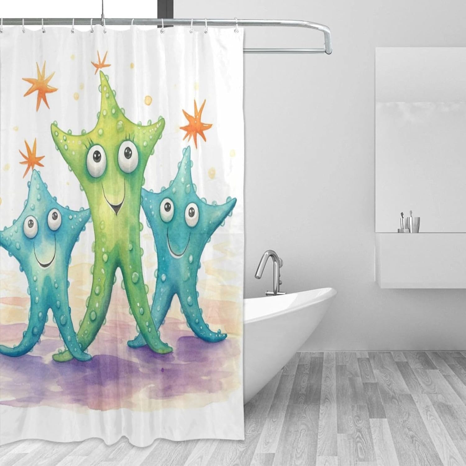 Blue Green Starfish Shower Curtain Set 72x72in