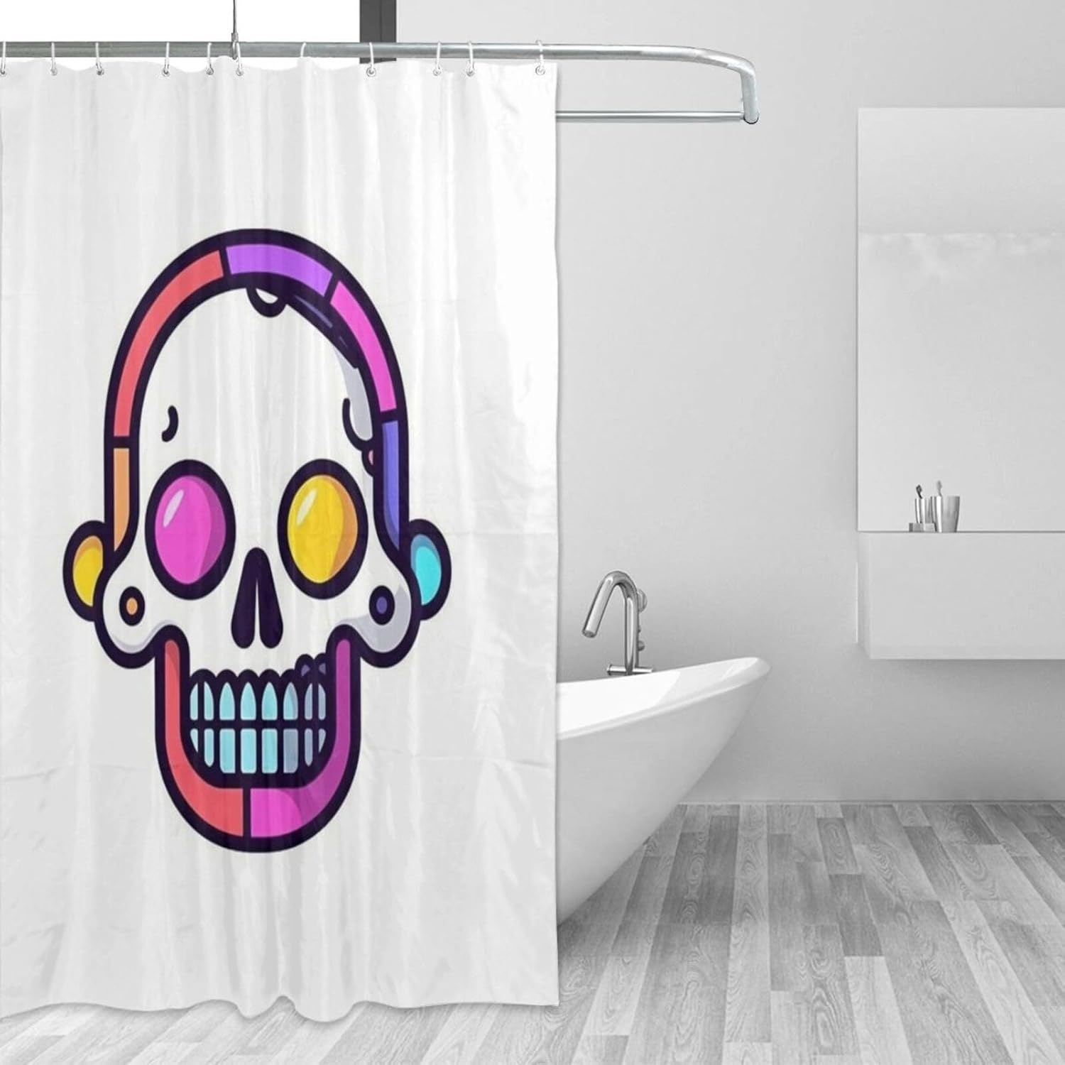 Cartoon Skull Shower Curtain Set with 12 Hooks 72x72in