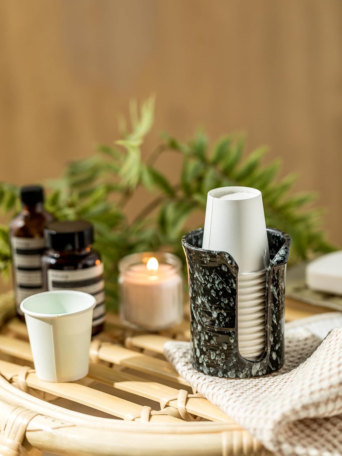 YHOJOY Ceramic Bathroom Cup Holder 3 Oz Black