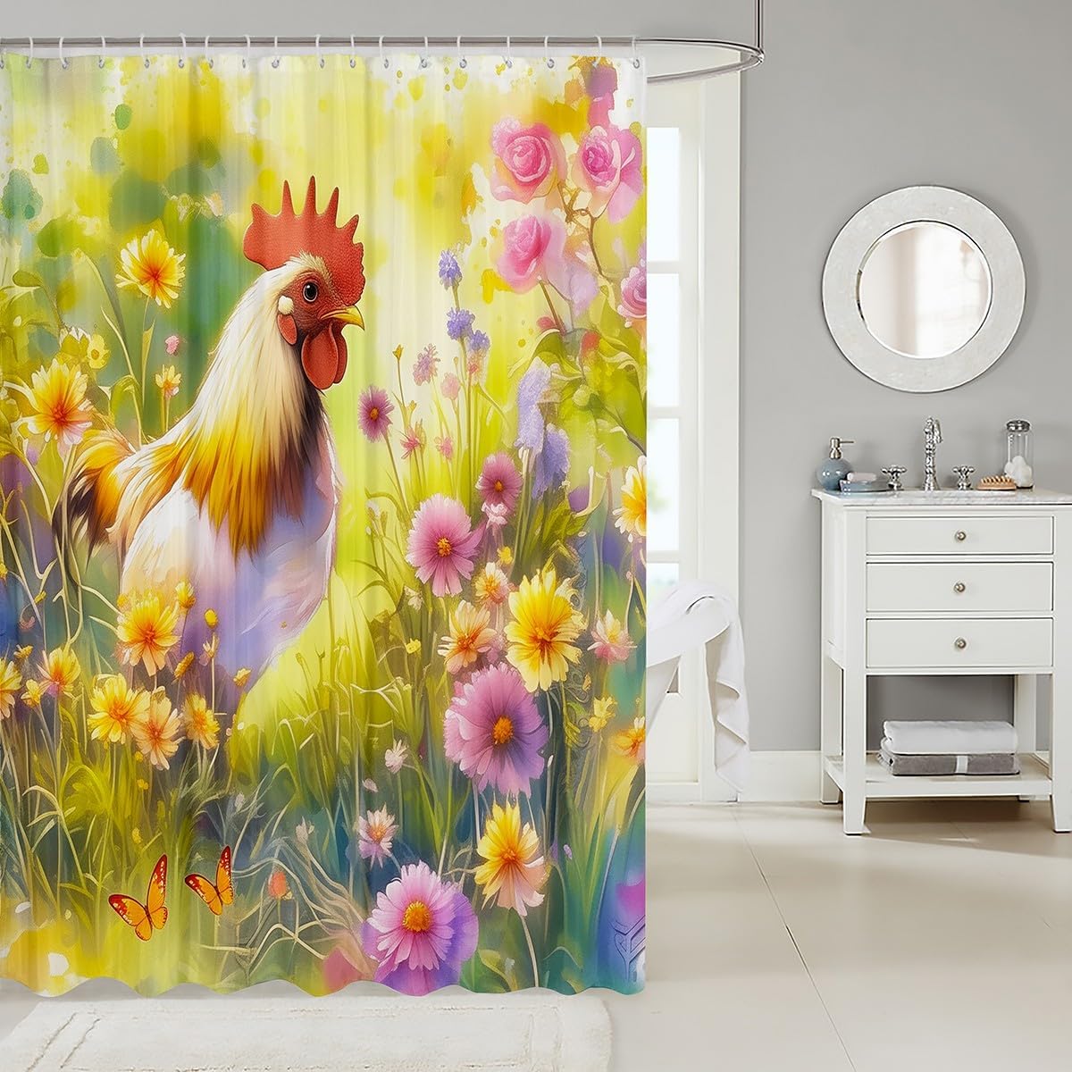 Rustic Rooster 72x72 Inch Shower Curtain Set