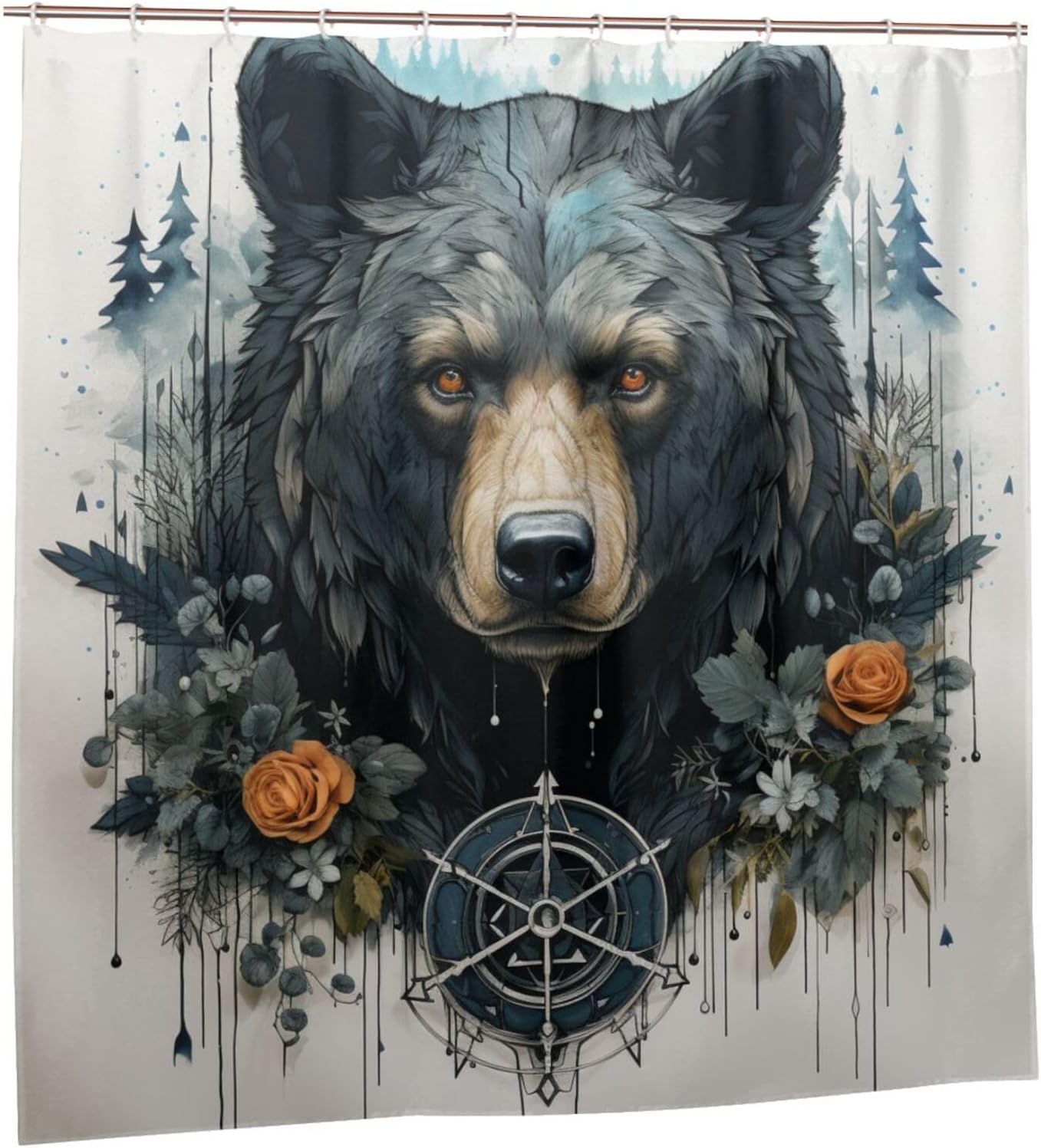 Black Bear Shower Curtain Set with 12 Hooks 72x72in YLATY7780