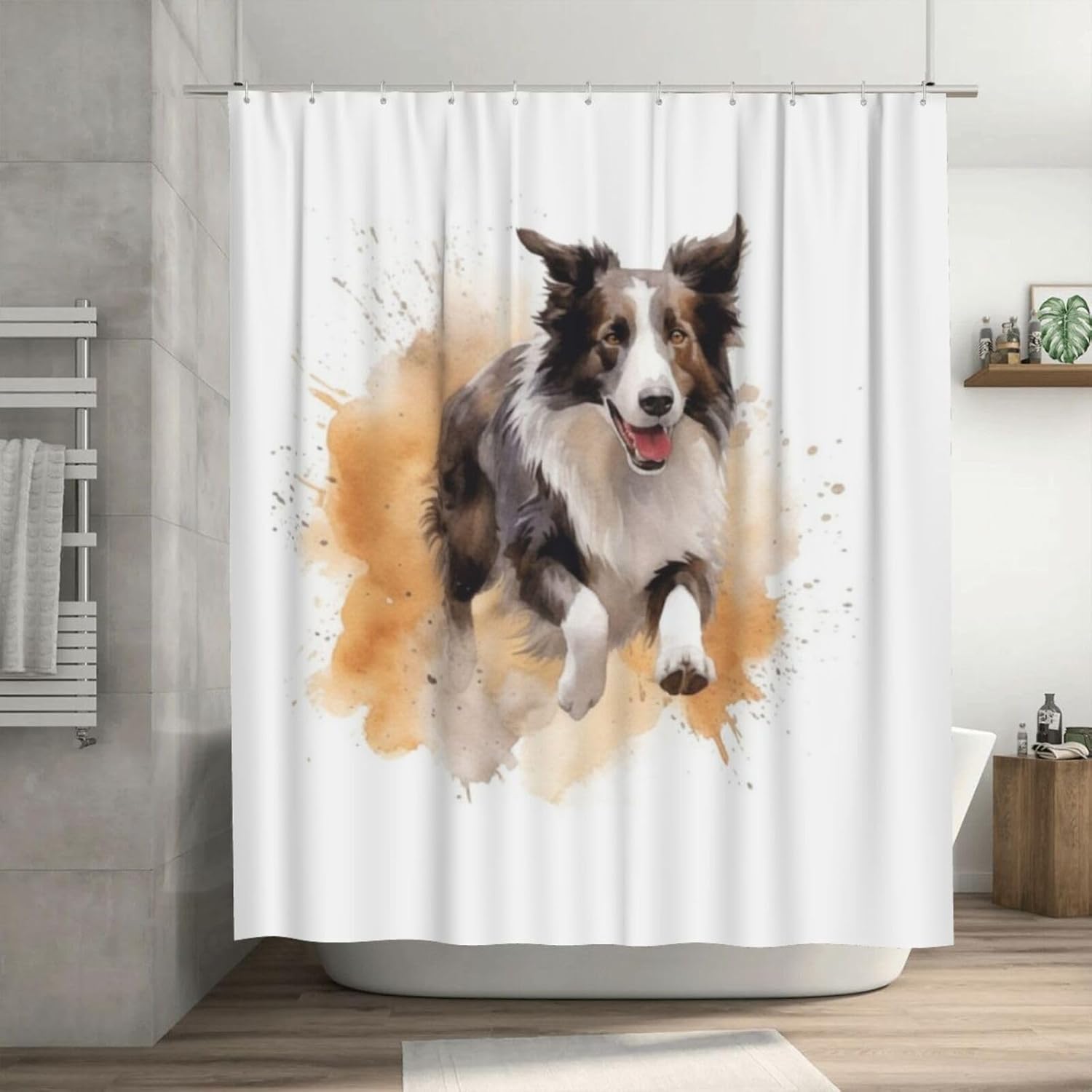 Black White Dog Shower Curtain Set with 12 Hooks 72x72in 1