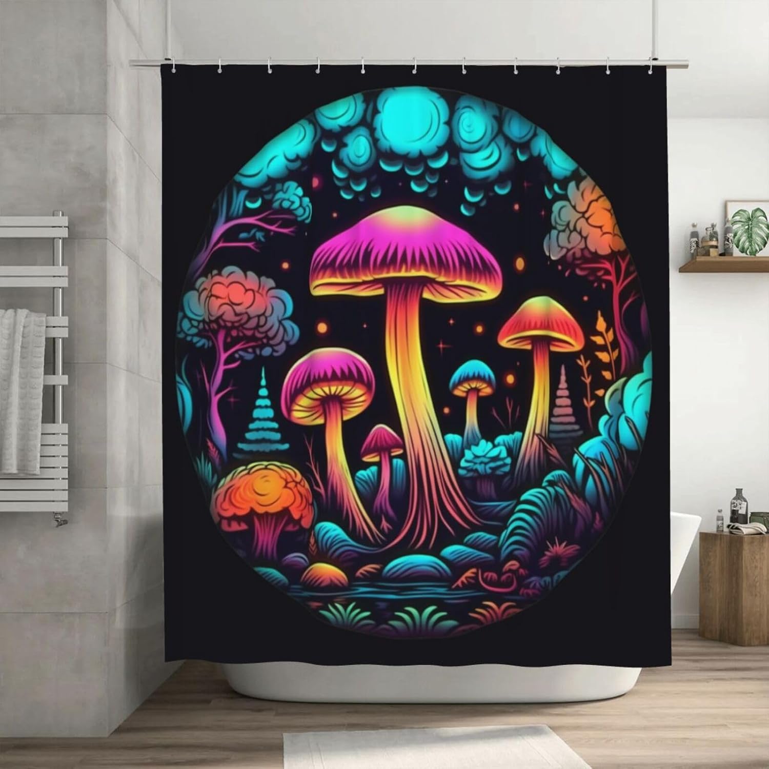 Boho Mushroom Shower Curtain Set with 12 Hooks 72x72in