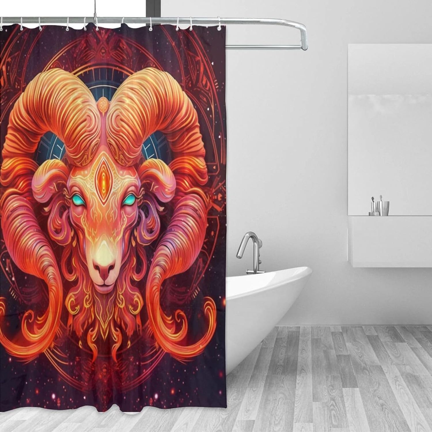 Red Constellation Boho Shower Curtain Set with 12 Hooks