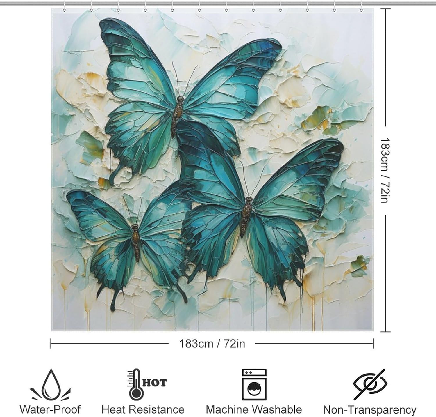 Green Blue Butterfly Shower Curtain Set 72x72in