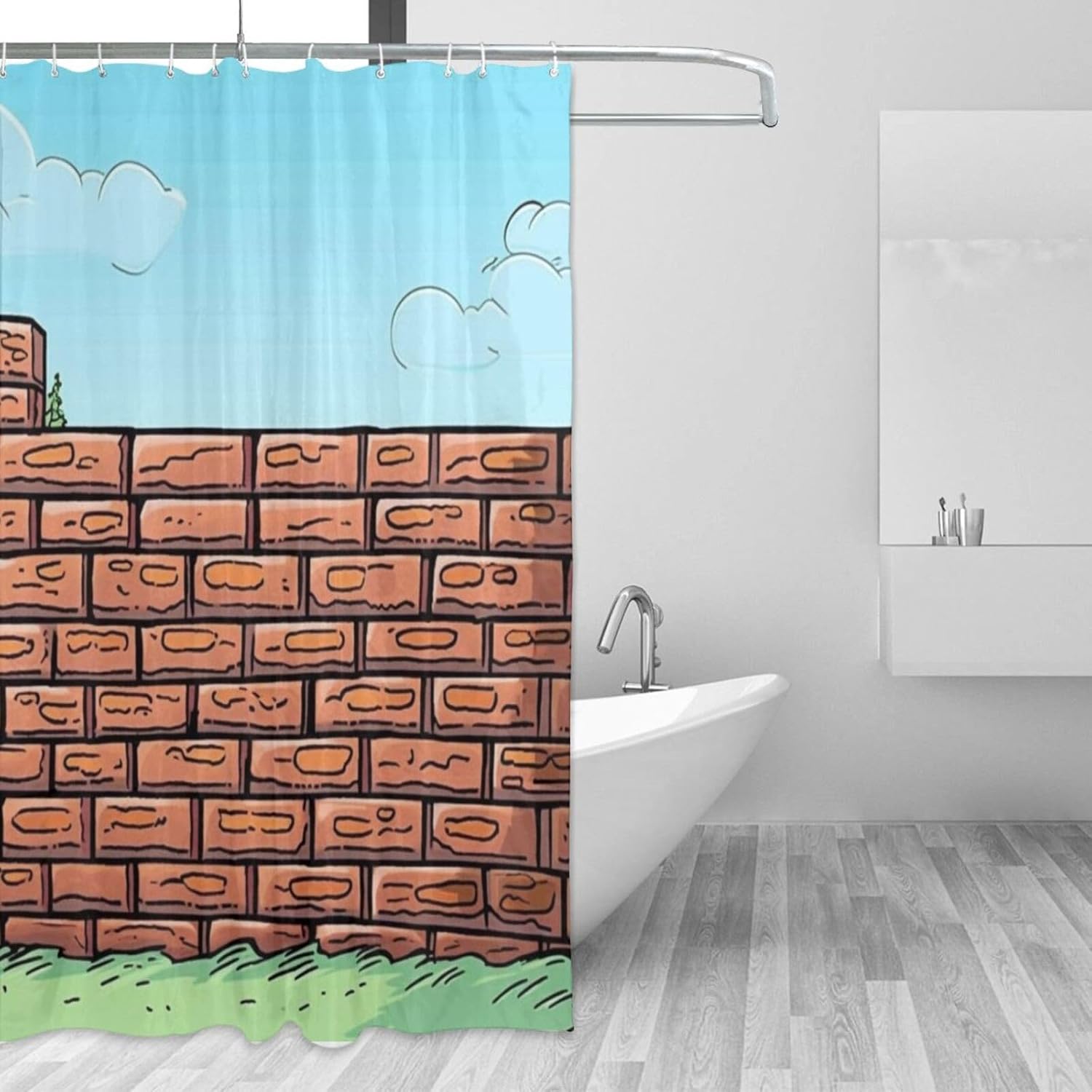Red Brick Wall Shower Curtain Set with 12 Hooks 72x72in