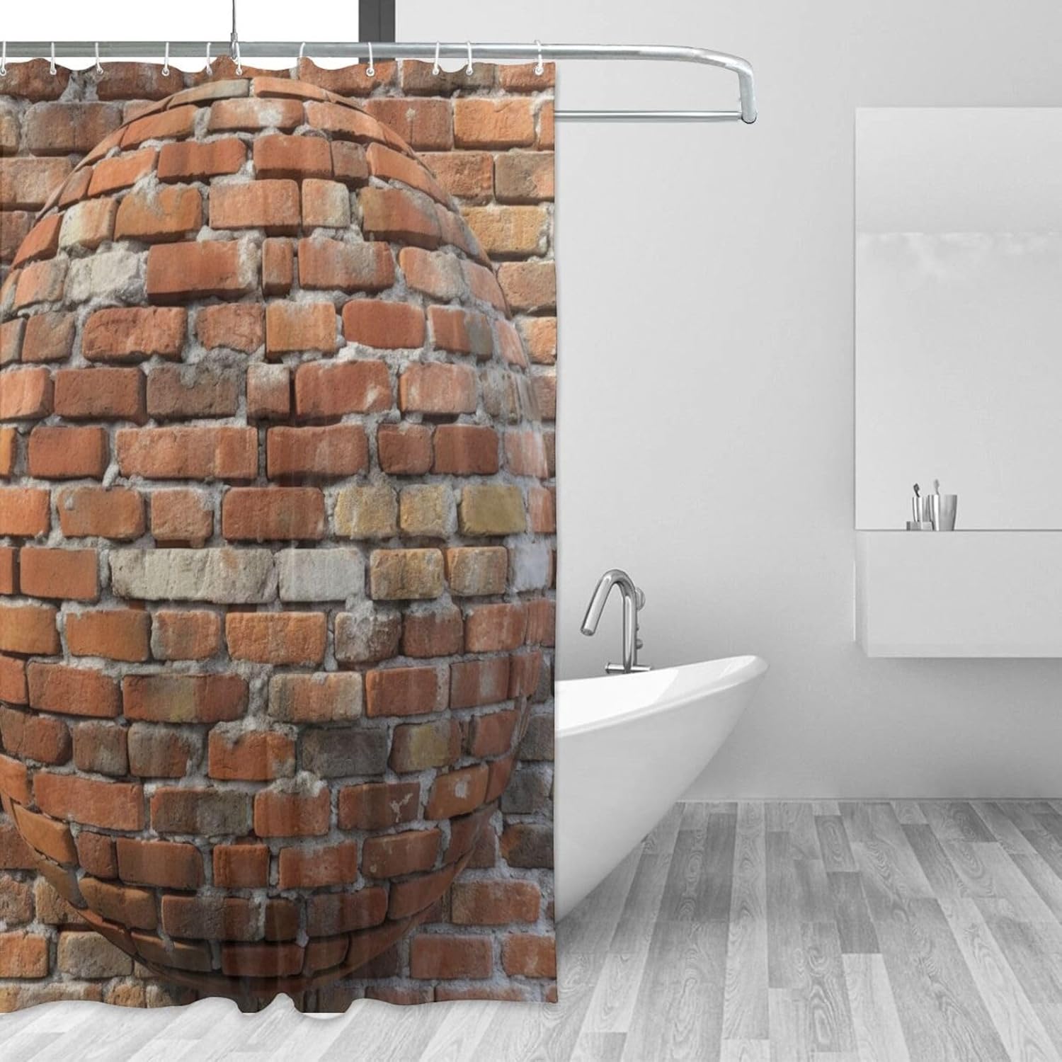 Red Brick Wall Pattern Shower Curtain Set with 12 Hooks 72x72in 1