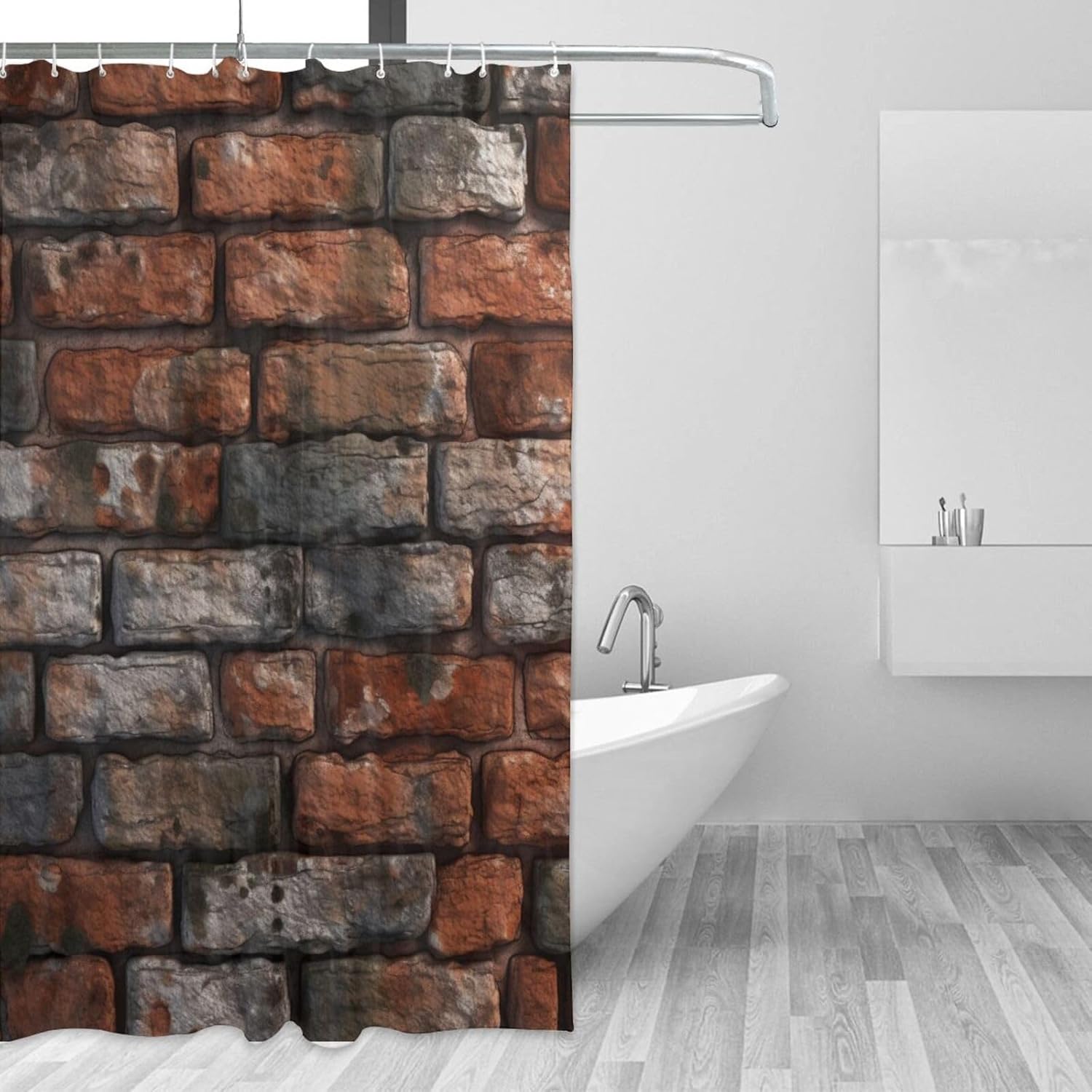 Red Brick Wall Shower Curtain with 12 Hooks 72x72in 1