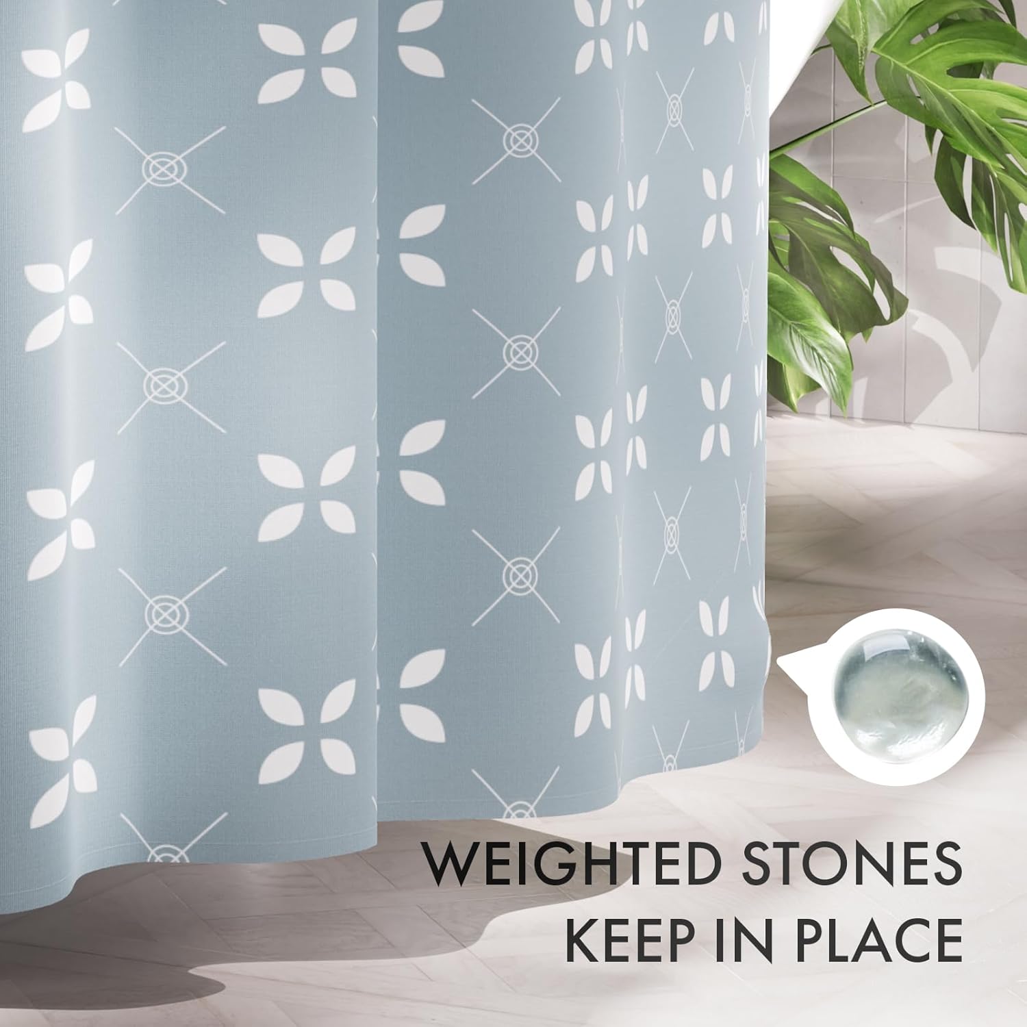 AmazerBath Blue Floral Shower Curtain Set