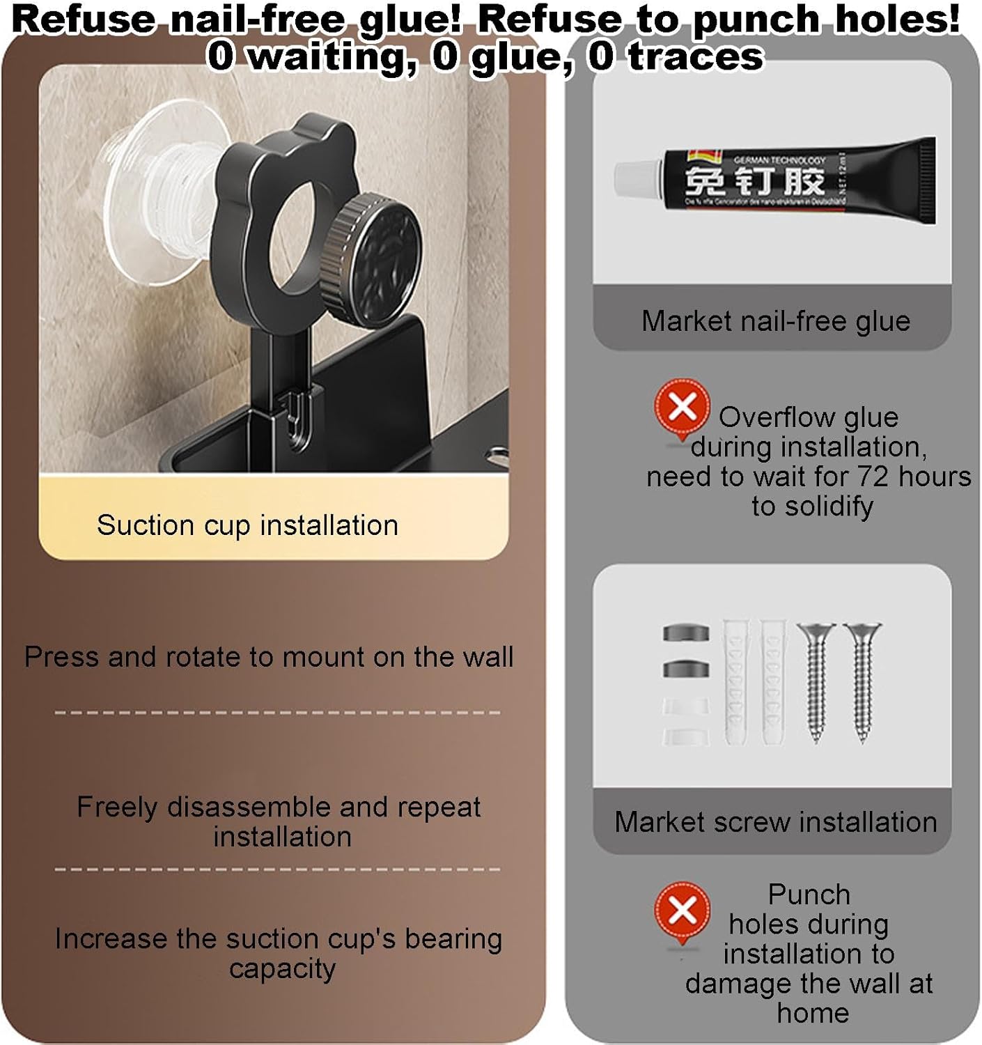 Shower Corner Shelf - No Drill Suction Cup Organizer