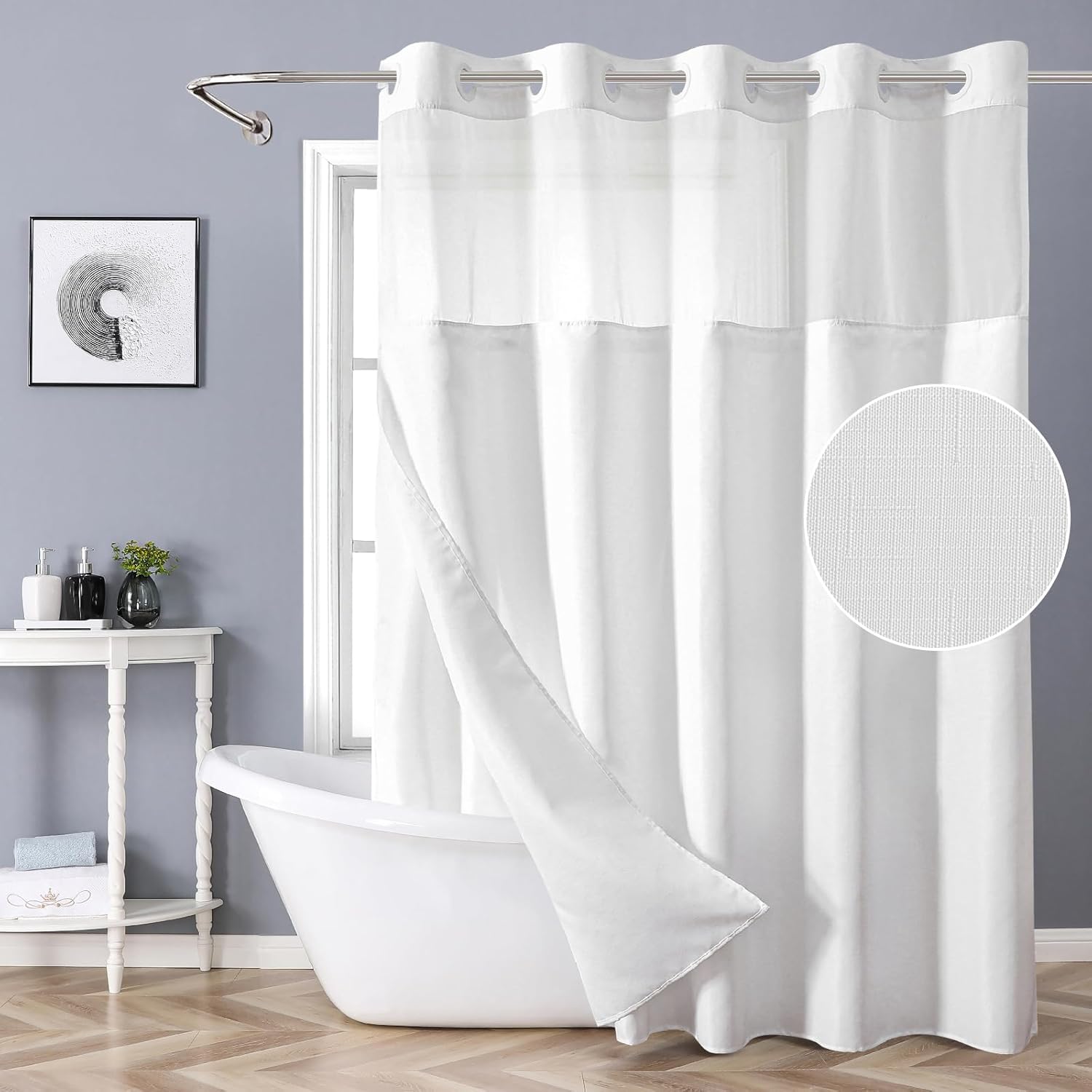Eachope Extra Long No Hook Shower Curtain Set 71x86 White