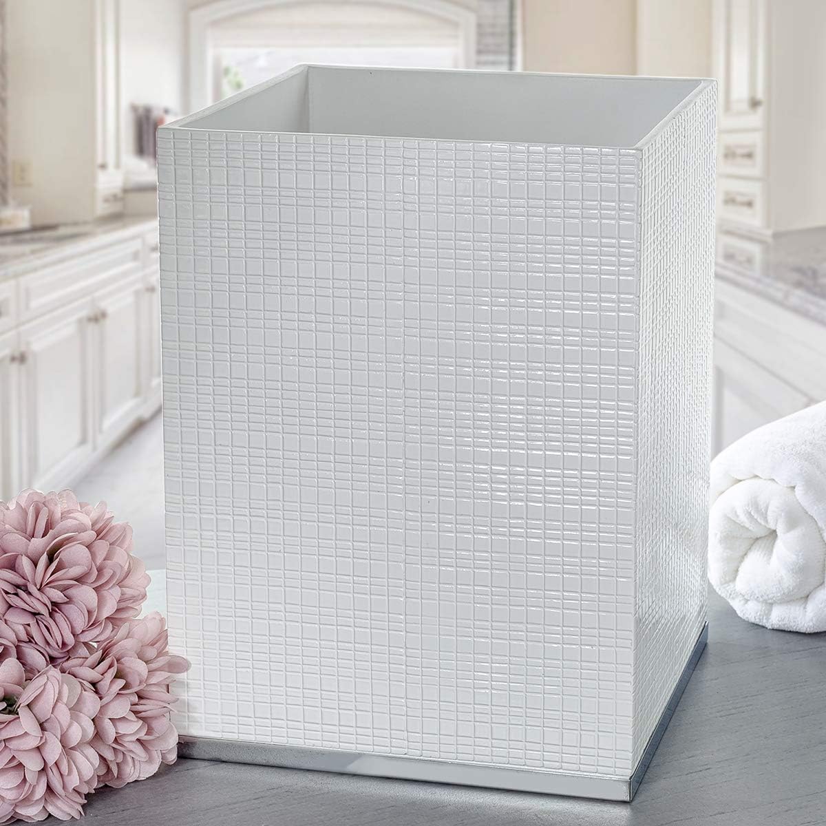 Estella Small White Bathroom Trash Can - Decorative Durable
