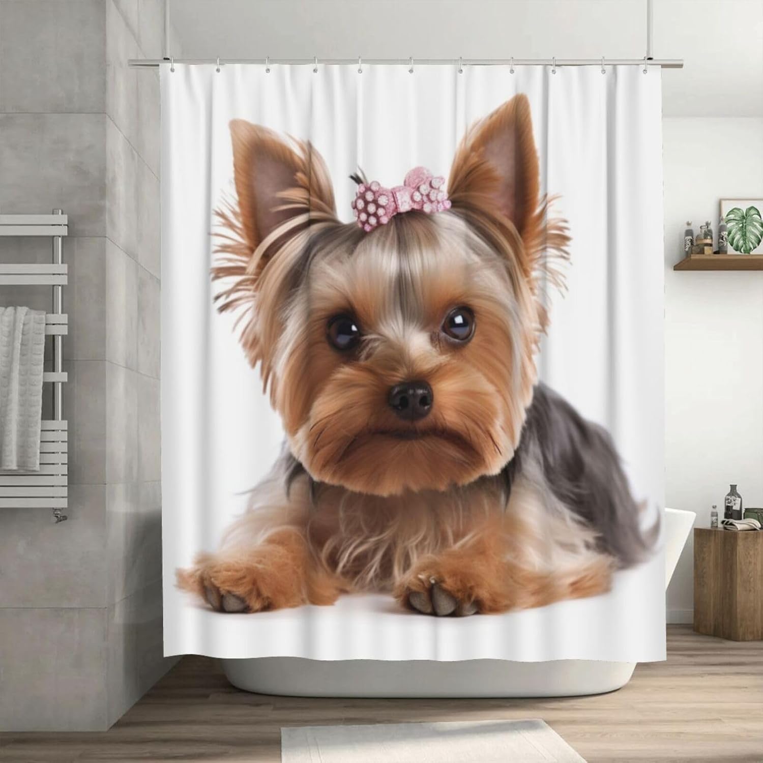 Brown Black Dog Shower Curtain Set with 12 Hooks 72x72in 1