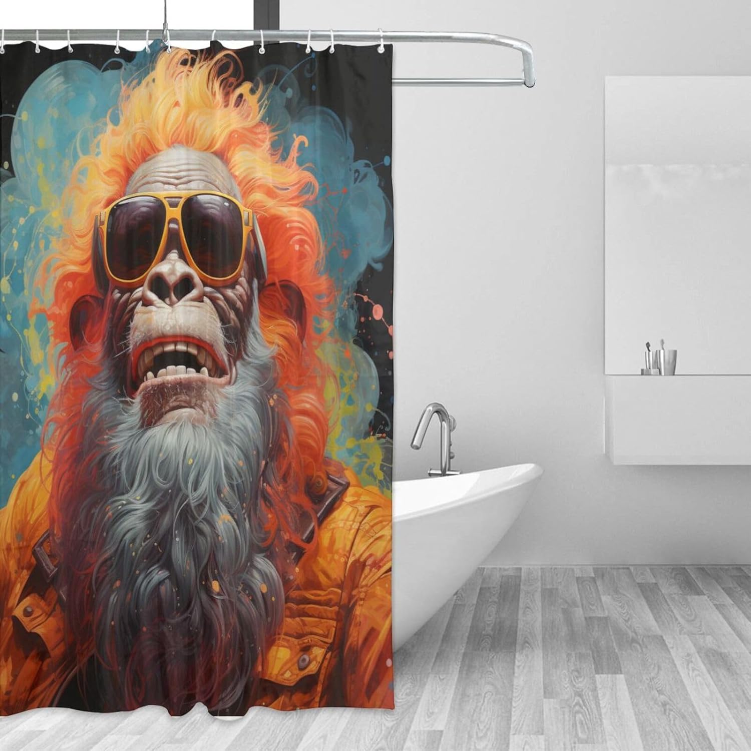 Funny Orangutan Shower Curtain Set with 12 Hooks