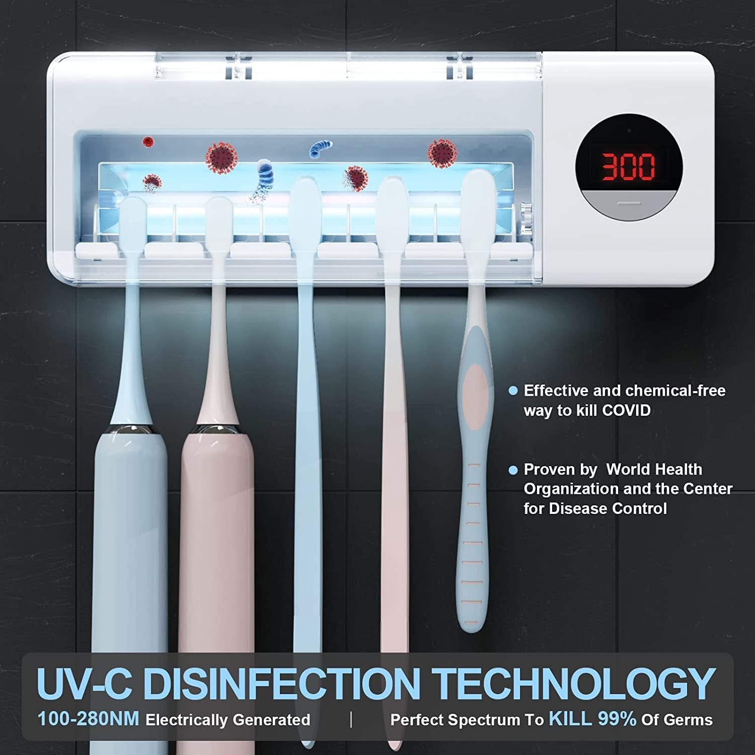 HouseGem Cordless Toothbrush Holder with Timer