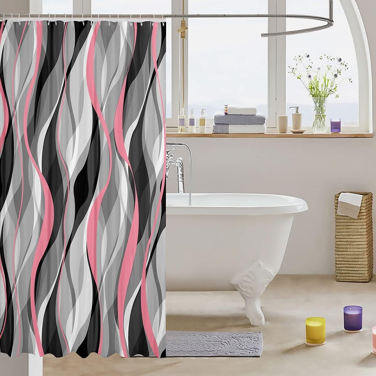 Feelyou Stripe Shower Curtain Set 72x84 for Kids