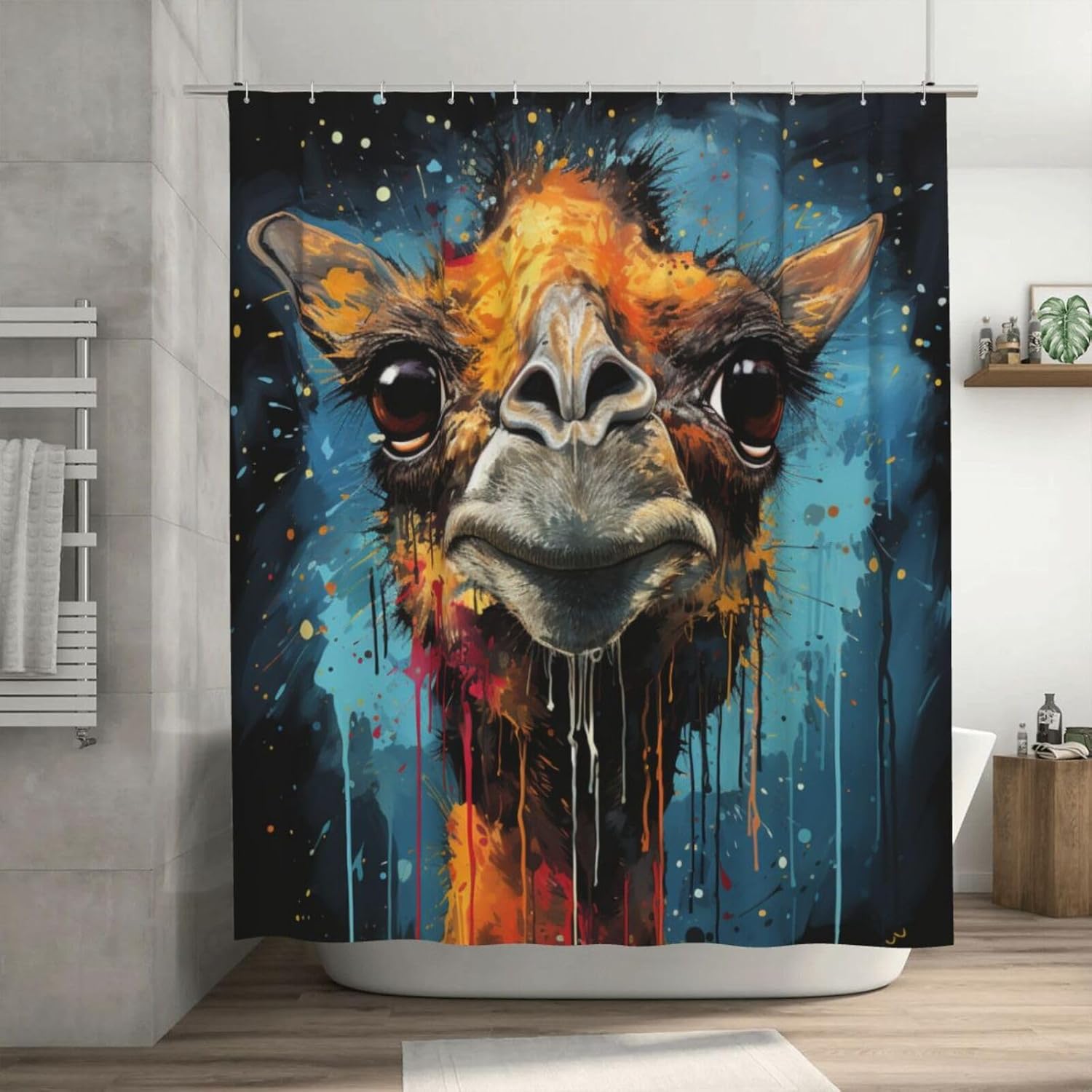 Boho Camel Print Shower Curtain Set with 12 Hooks 72x72in
