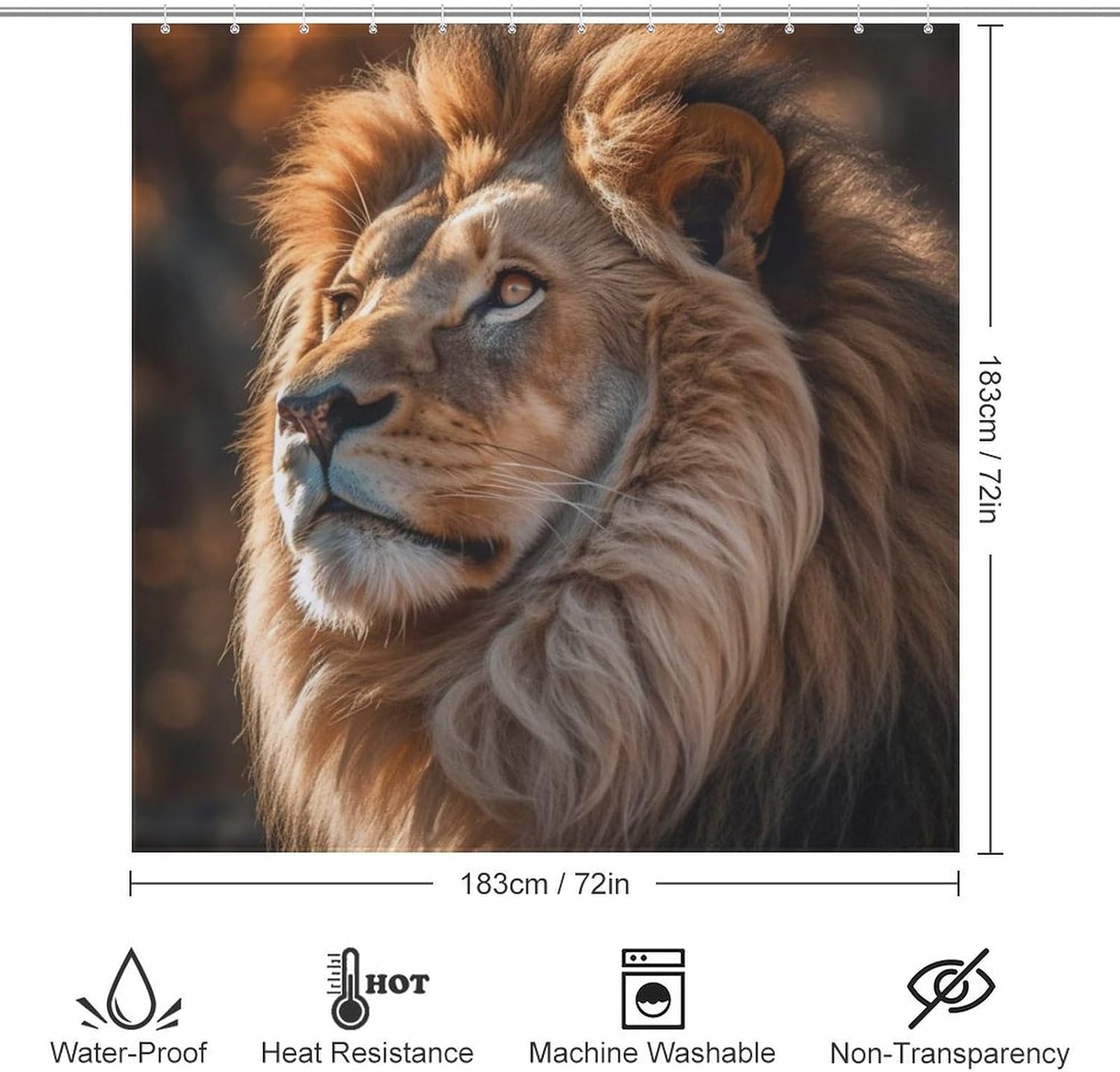 Brown Lion Shower Curtain Set with 12 Hooks 72x72in 1