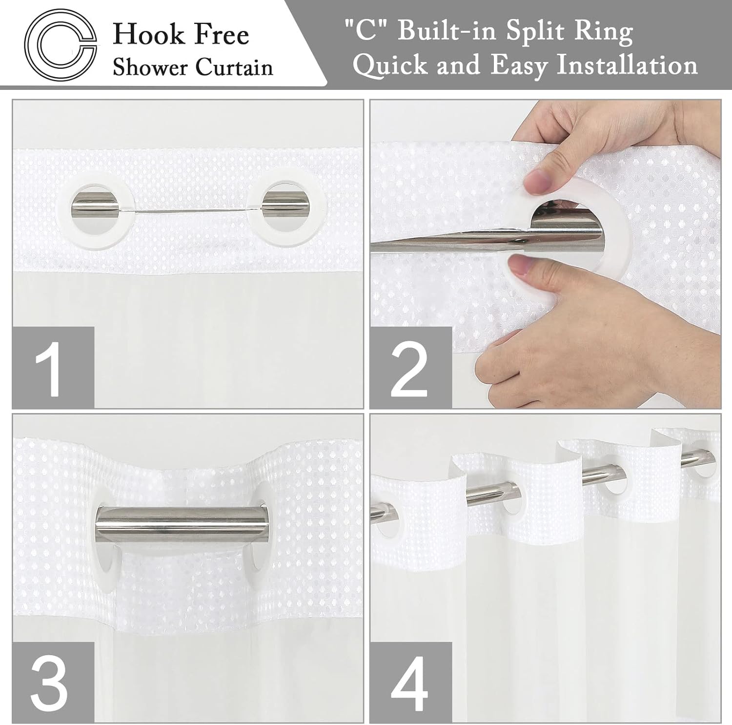 Gibelle Waffle Weave Shower Curtain Set Hook Free with Snap Liner White 72x74
