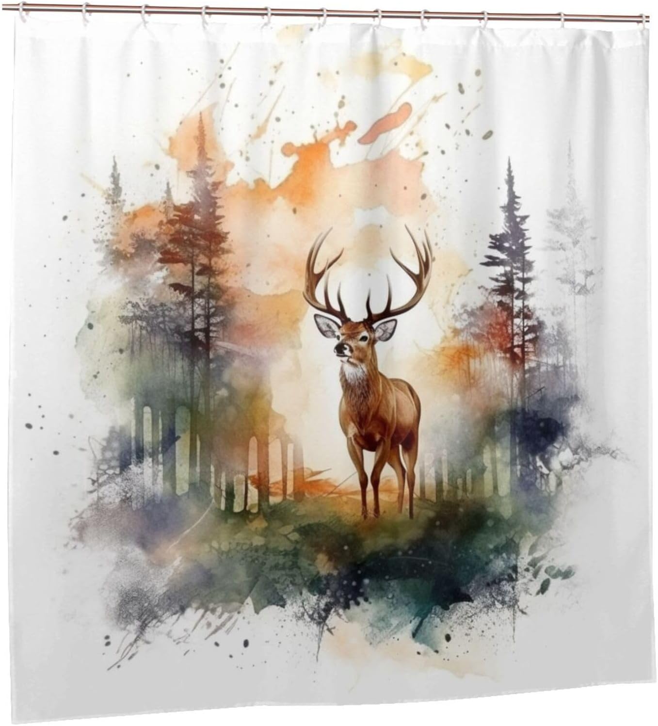 Brown Deer Shower Curtain Set with 12 Hooks 72x72in