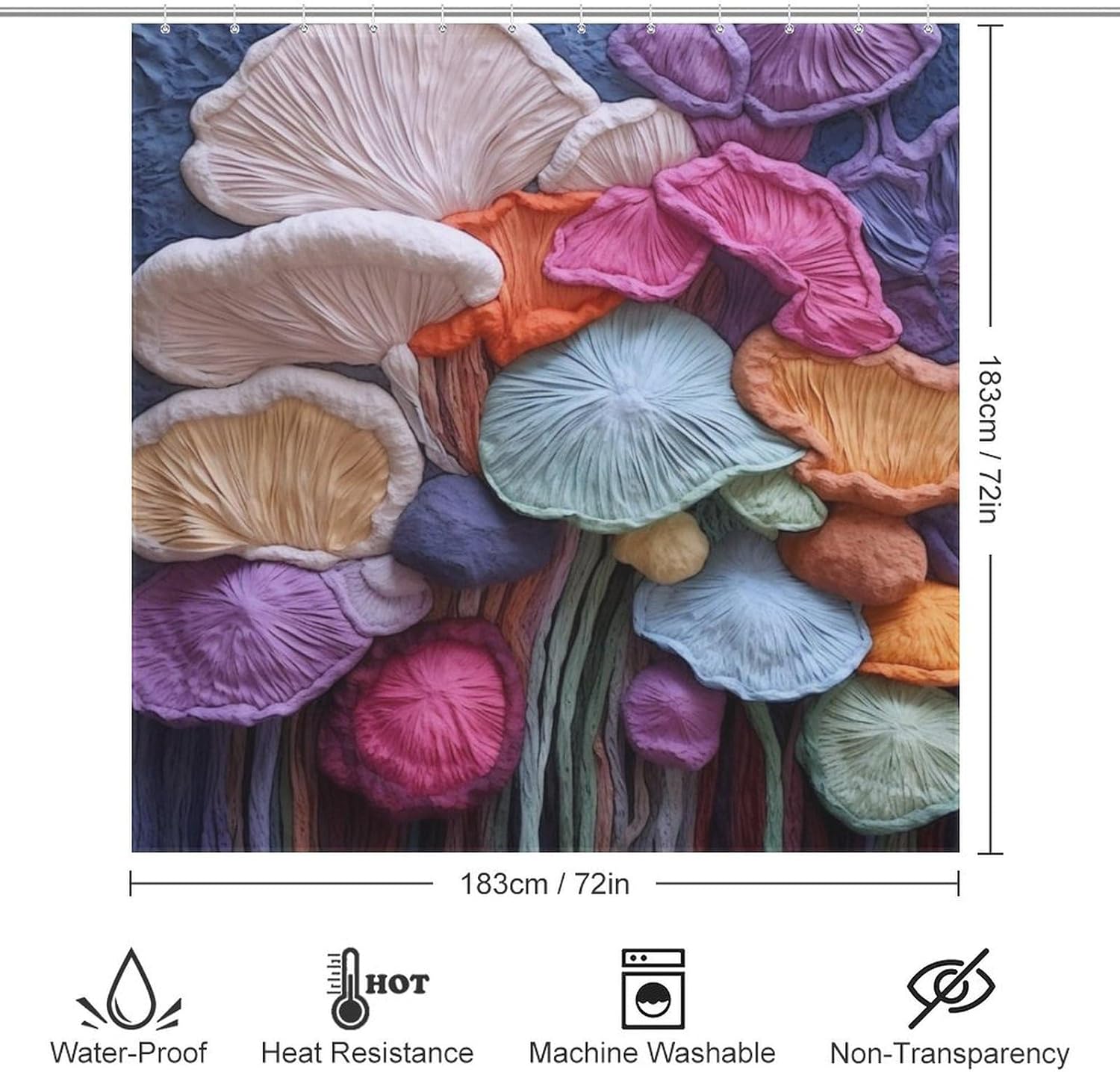 Red Blue Mushroom Shower Curtain Set with 12 Hooks 72x72in