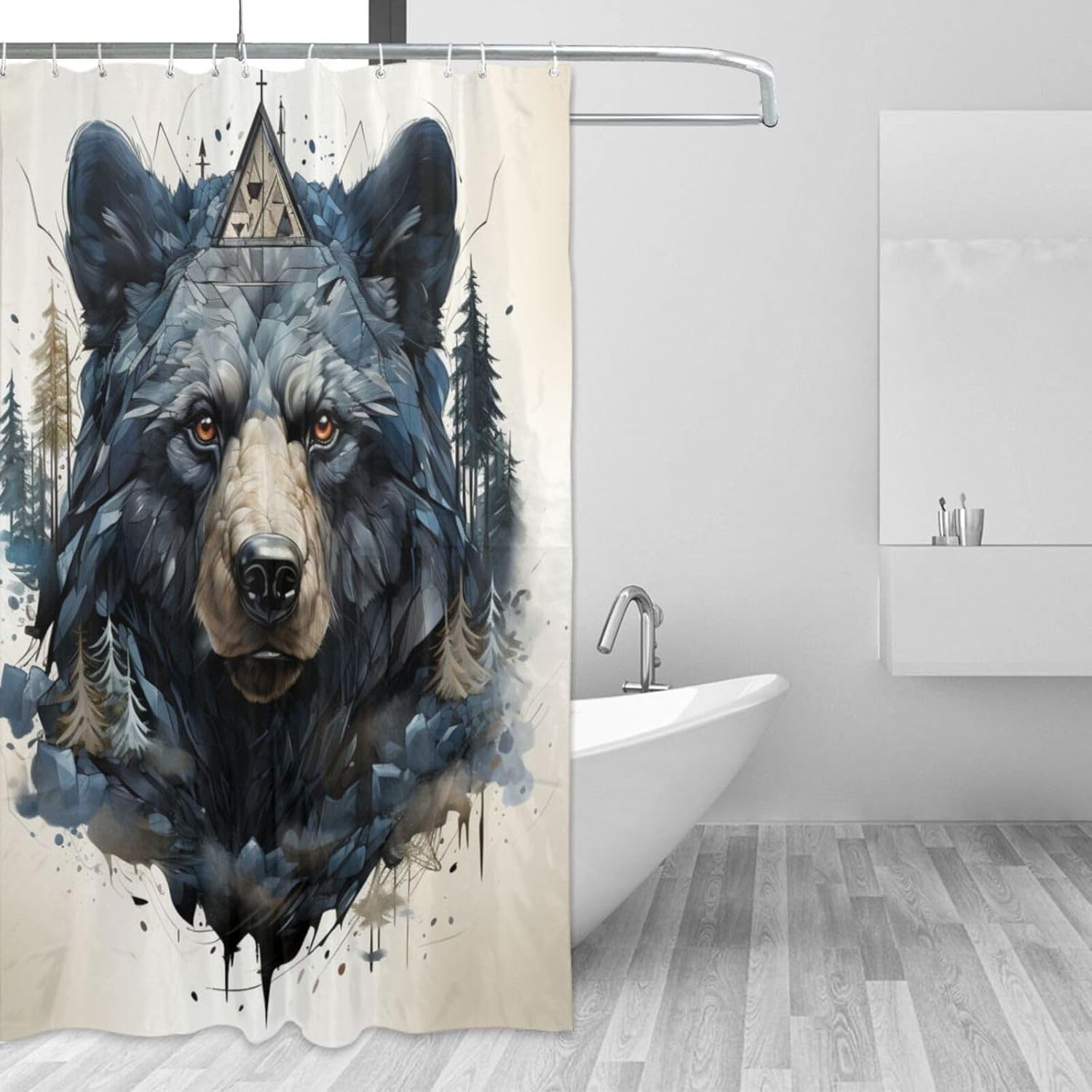 TIYAANDSY Black Bear Shower Curtain Set 72x72in