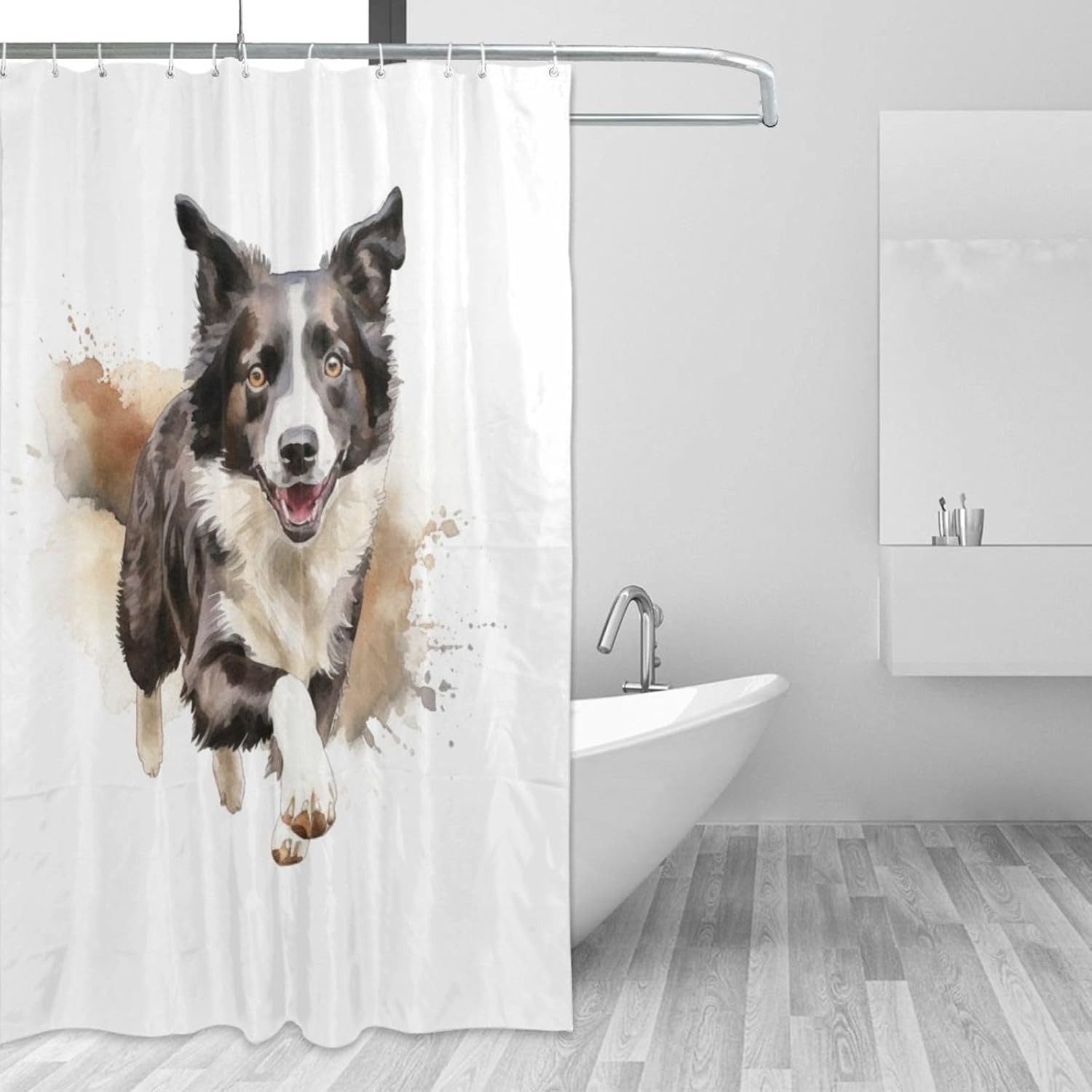 TIYAANDSY Black White Dog Shower Curtain Set 72x72in