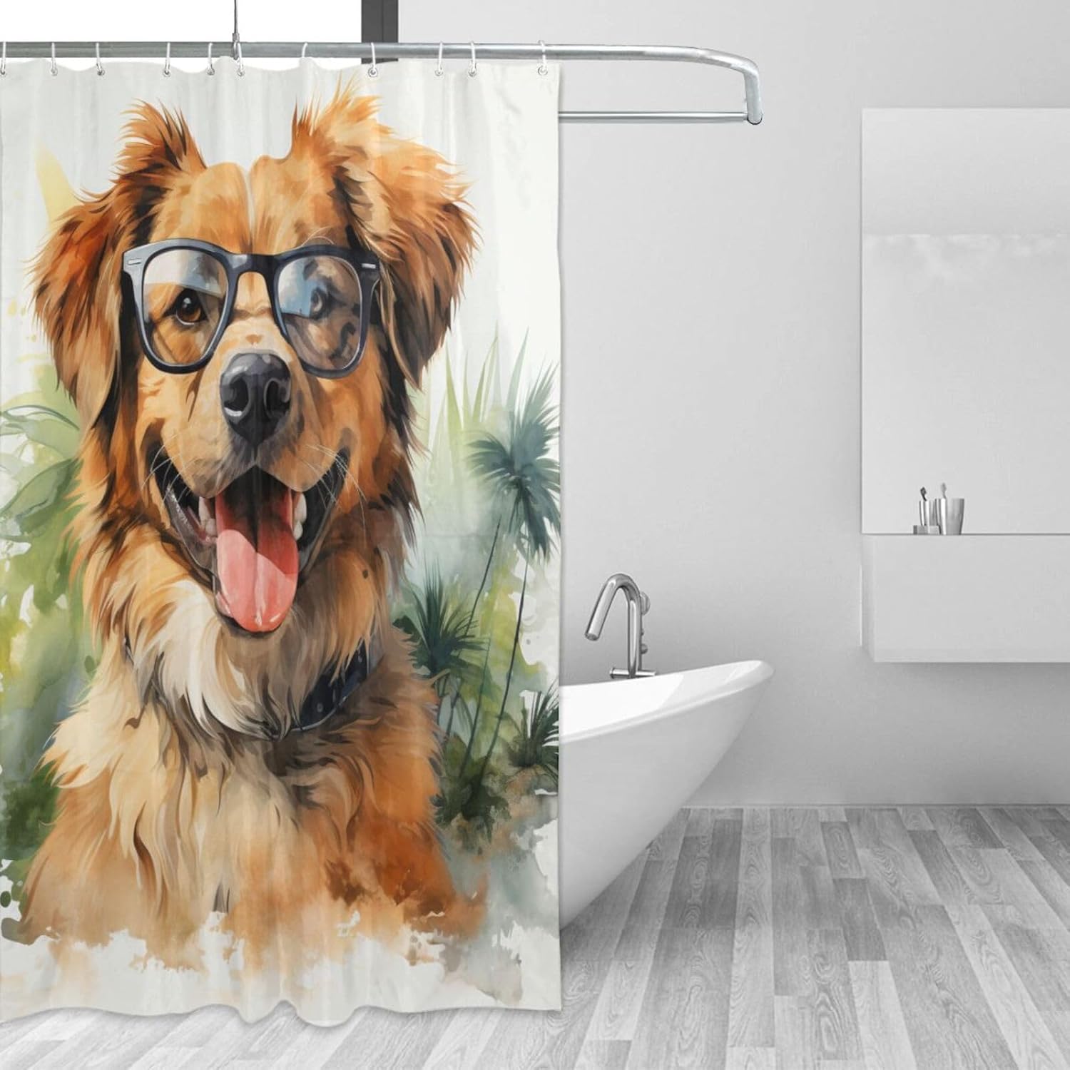 Brown Dog Shower Curtain Set with 12 Hooks 72x72in