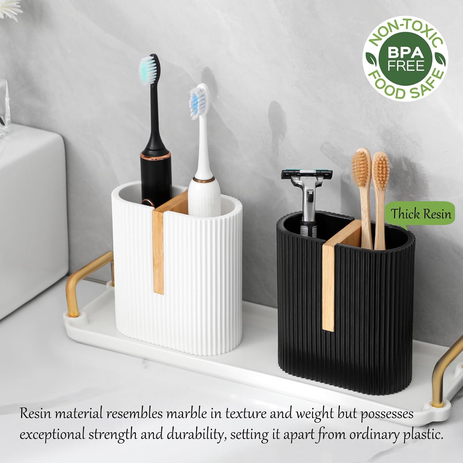 Rejomiik Resin Toothbrush Holder with Marble Design