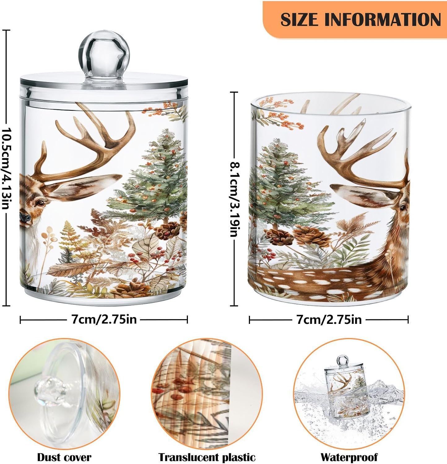 YETTASBIN Deer Clear Plastic Apothecary Jars 2 Pack