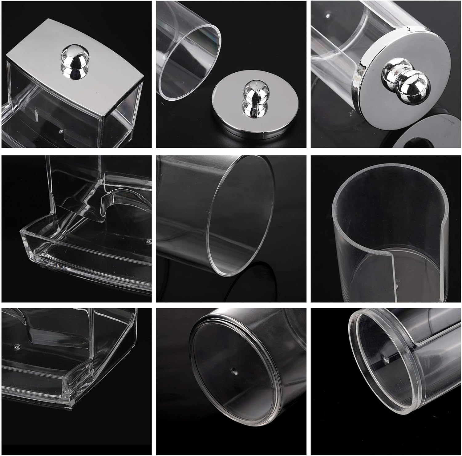 Tbestmax 3 Pack Qtip Holder - Bathroom Organizer with Silver Lids