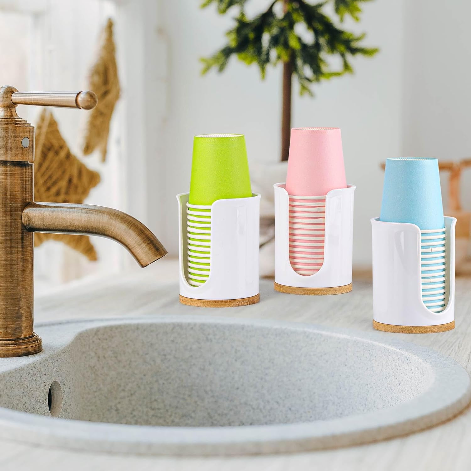 Tbestmax 3 Pack White Cup Dispenser for Bathroom Sink