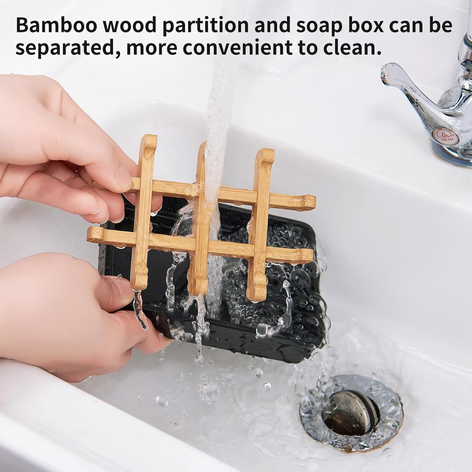 Bamboo Soap Dish with Drainage and Non-Slip Base
