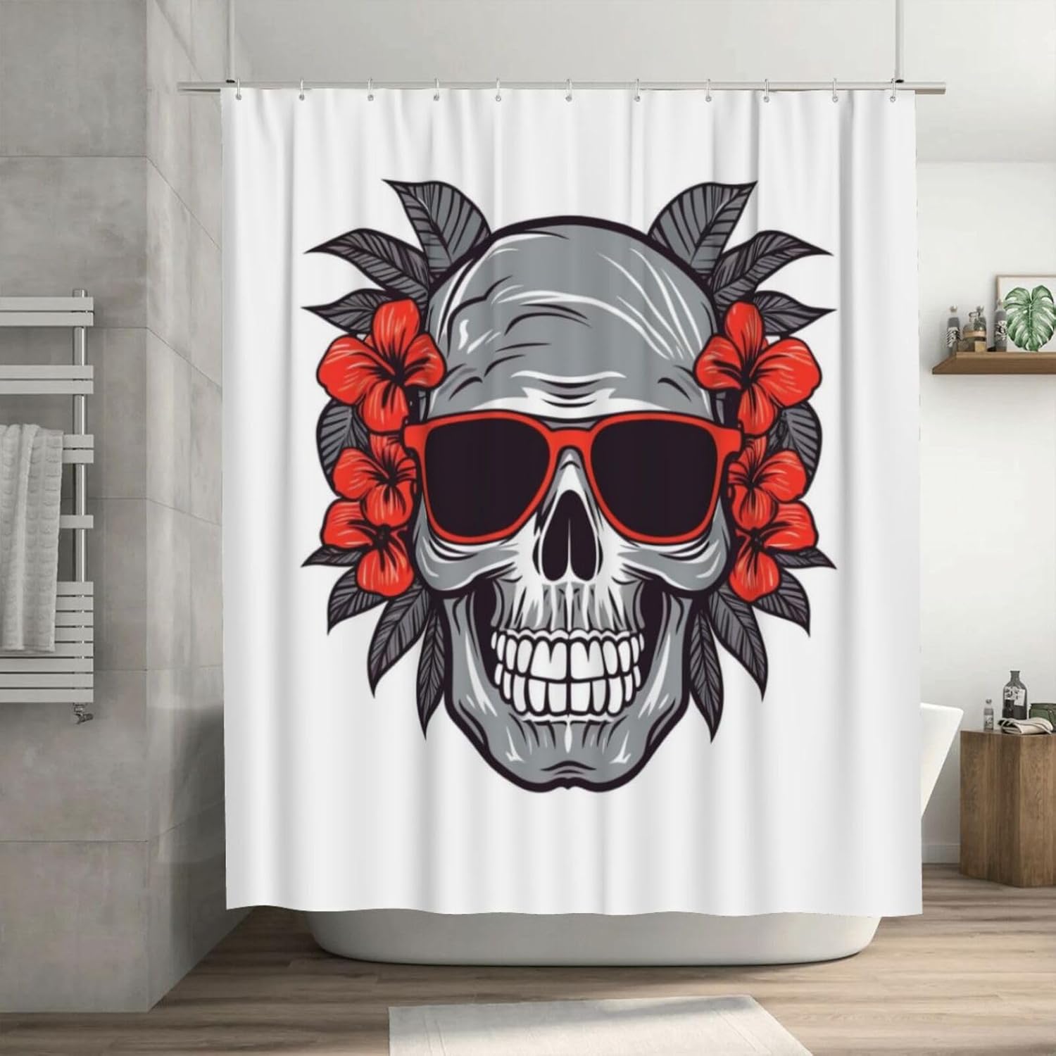 Red Skull Shower Curtain with 12 Hooks 72x72in