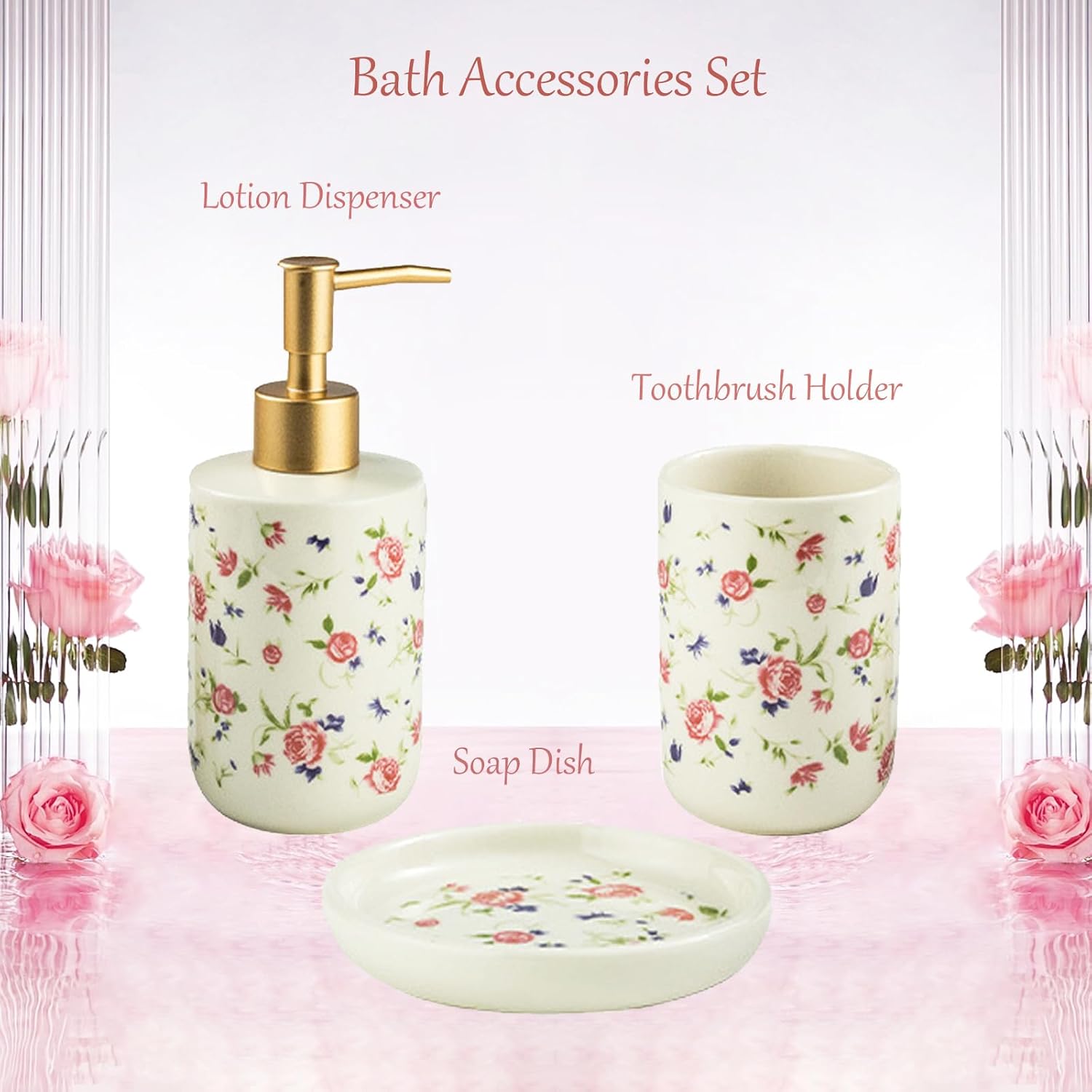 WREWING Rose White Ceramic Bathroom Accessory Set 3PCS