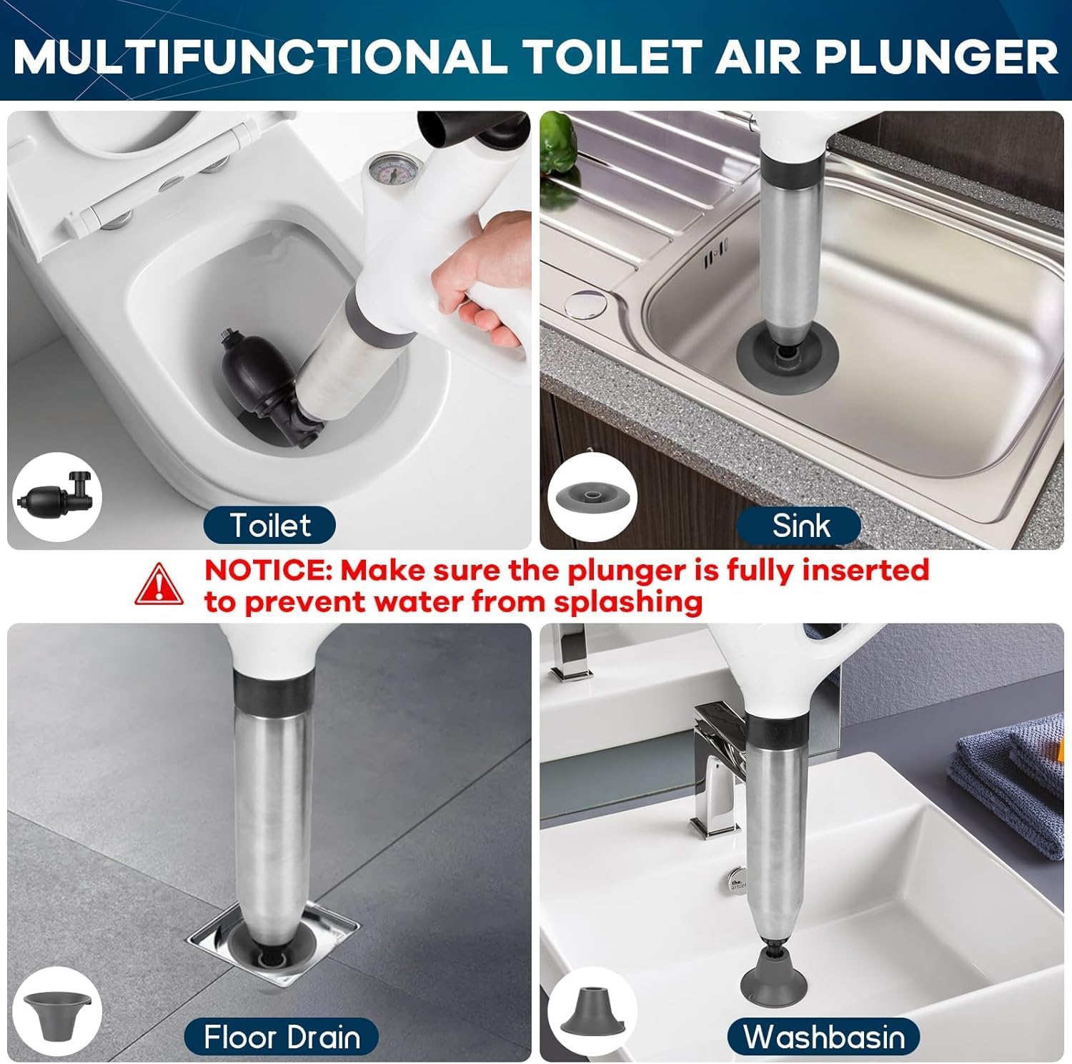 UDXFYS High Pressure Toilet Plunger with Barometer