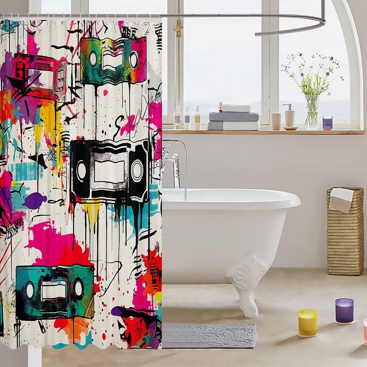 Erosebridal Trippy Music Graffiti Tie Dye Shower Curtain Set