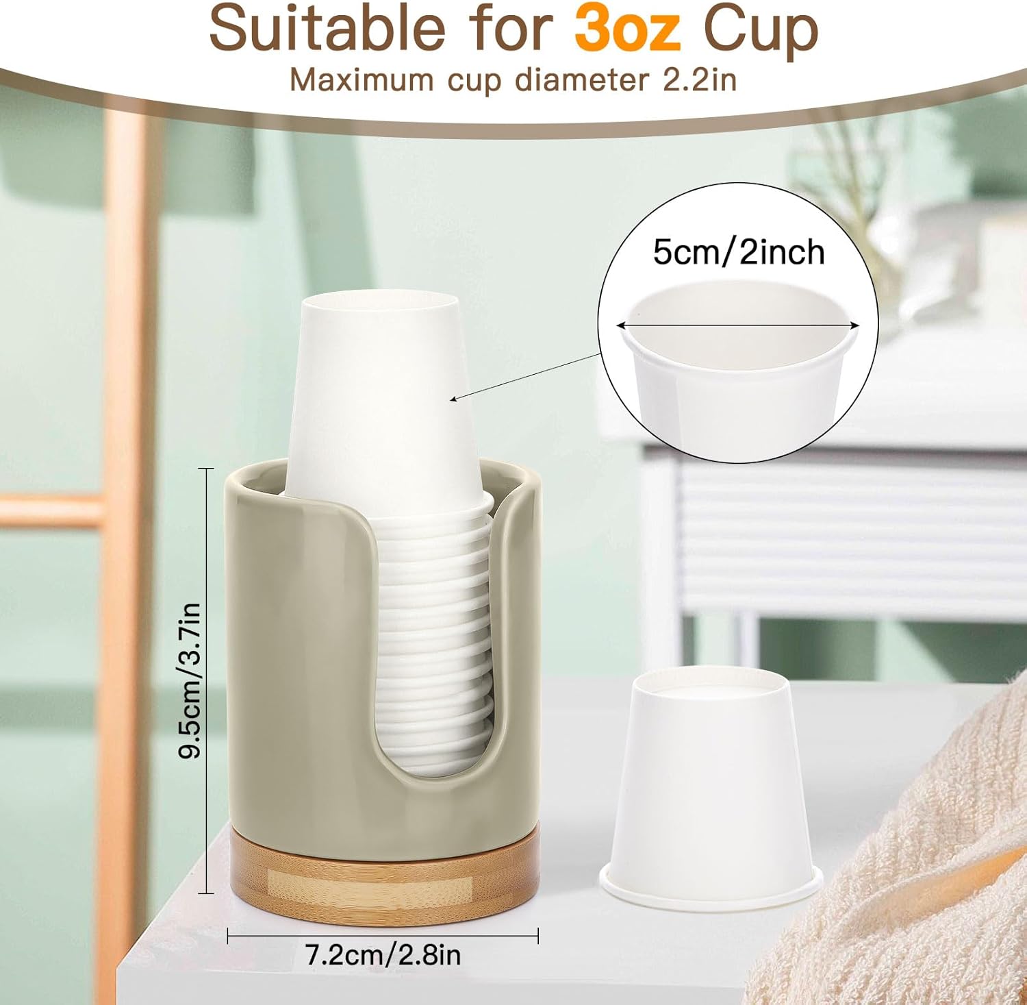 Soleebee Ceramic Cup Dispenser with Bamboo Base 1