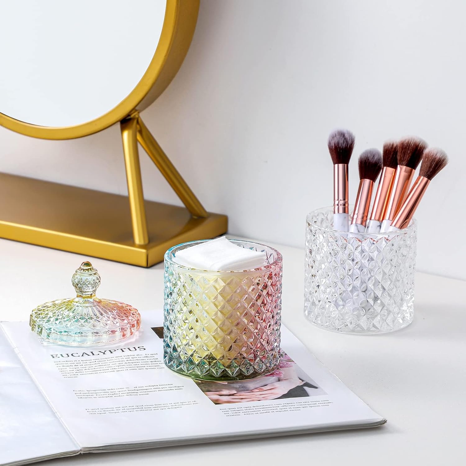 Rejomiik Q-Tip Holder Glass Jar with Lid 2 Pack Rainbow