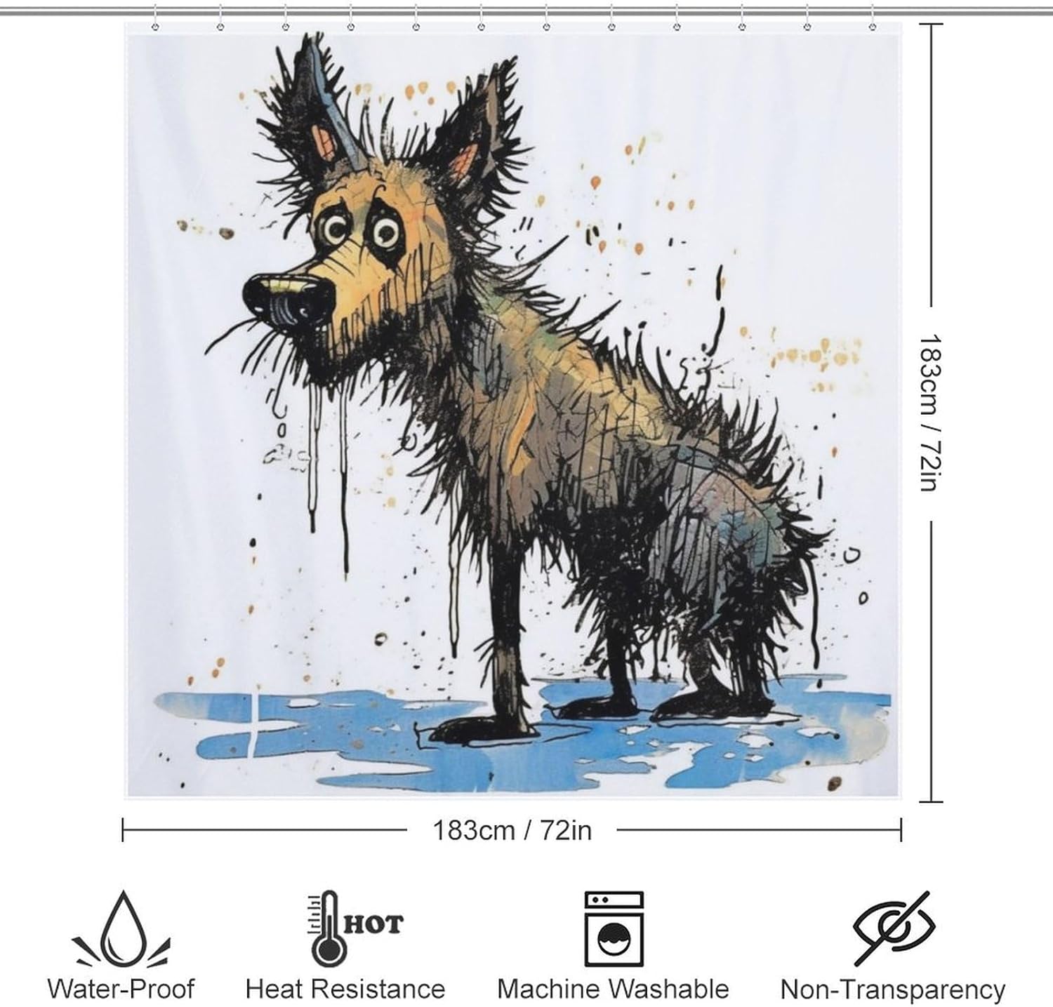 Cartoon Dirty Dog Waterproof Shower Curtain Set with 12 Hooks