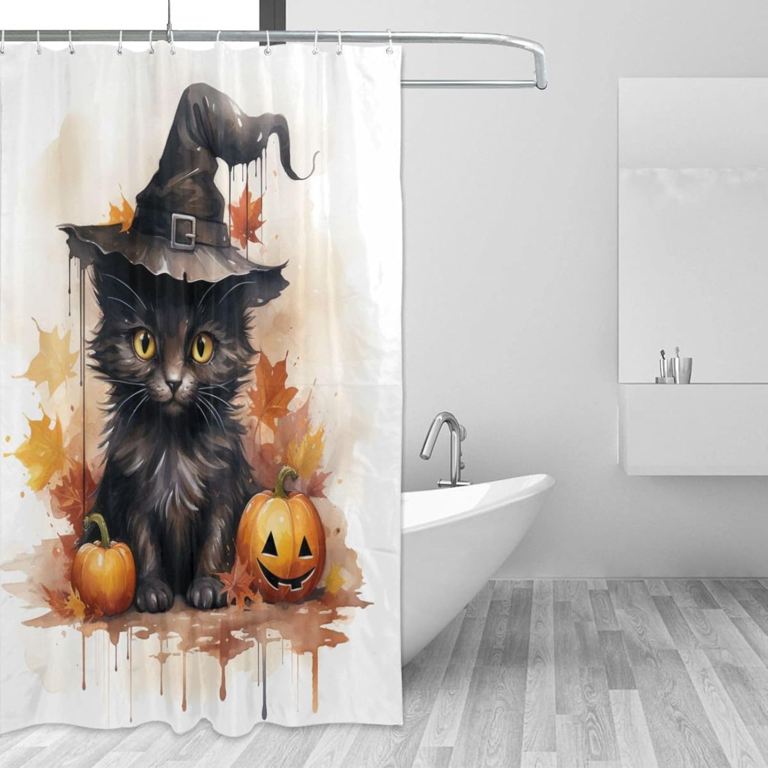 Wizard Hat Cat Shower Curtain Set 72x72in Waterproof