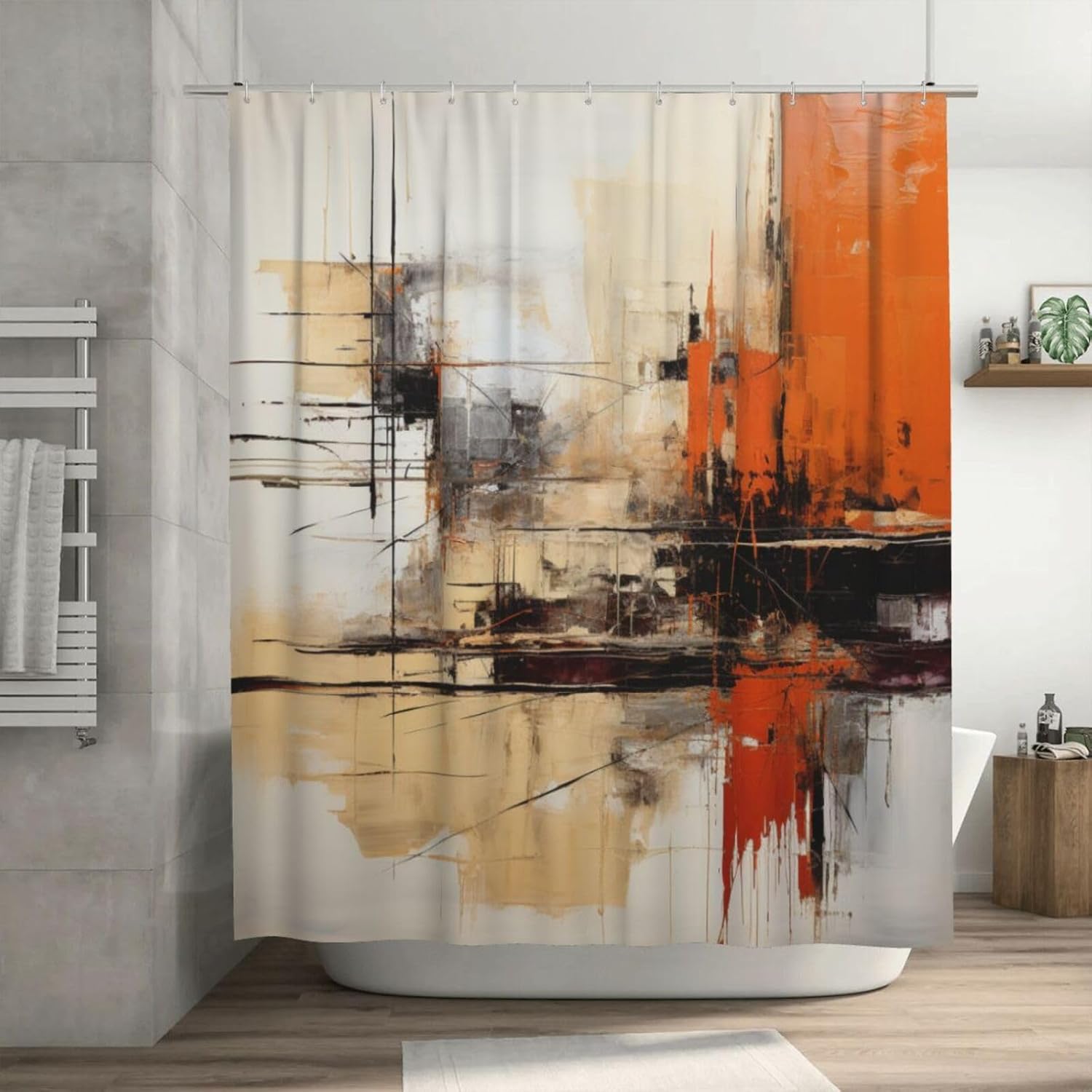 Abstract Oil Painting Shower Curtain Set with 12 Hooks 72x72in