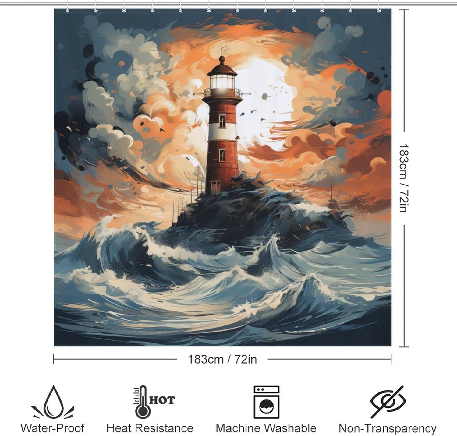 TIYAANDSY Lighthouse Shower Curtain Set 72x72in with 12 Hooks