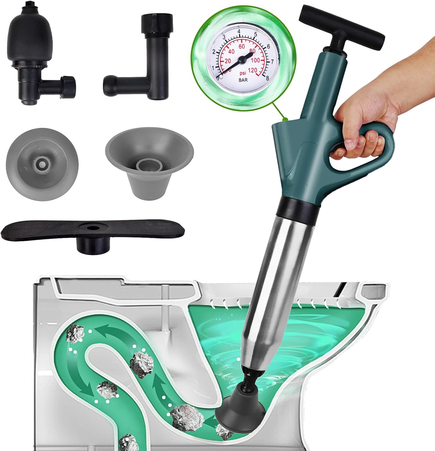 DKLECHUI High-Pressure Toilet Plunger with Barometer 1