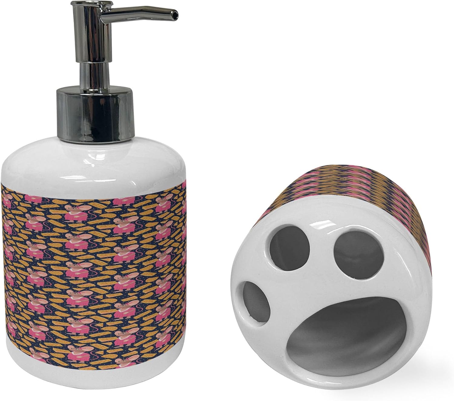 Ambesonne Animal Soap Dispenser Toothbrush Holder Set 2 Pcs