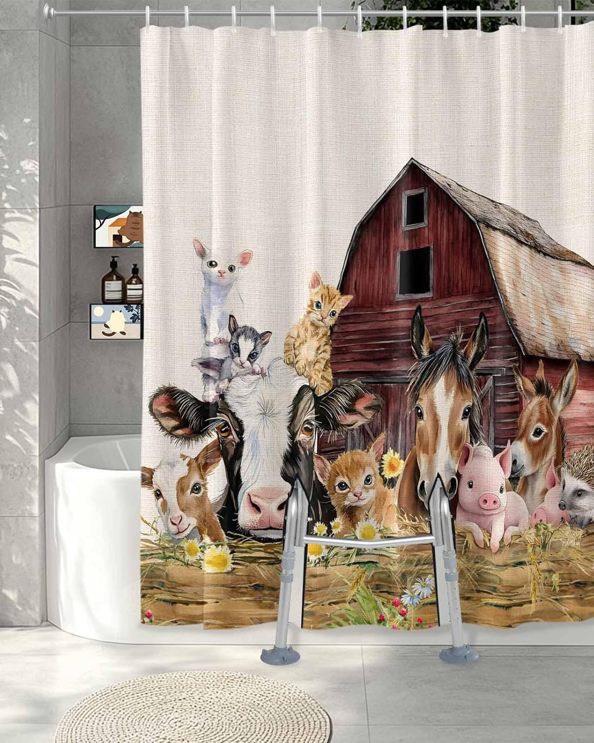 Split Shower Curtain with Hooks for Transfer Bench and Bath Tub