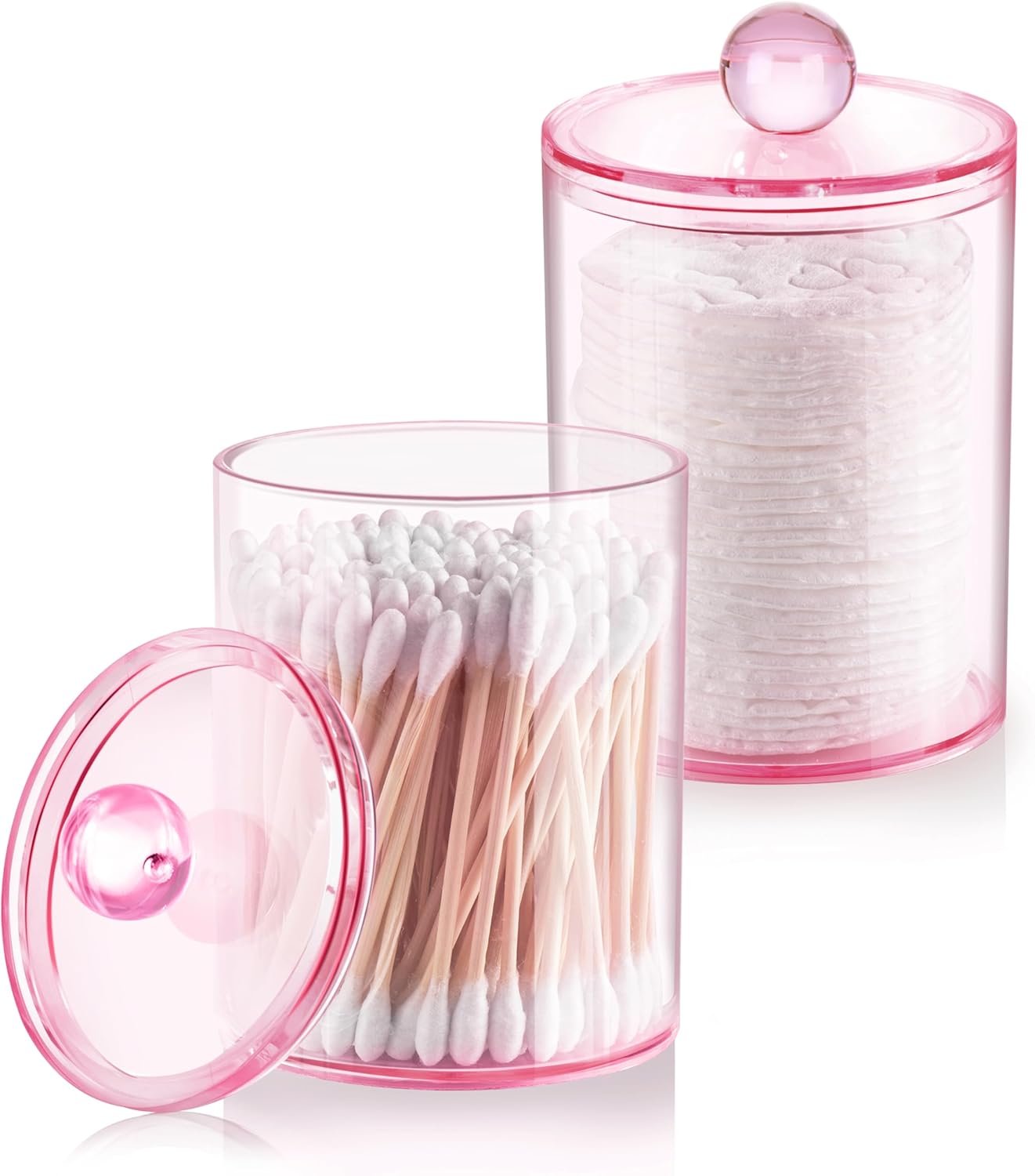 XIPENGKEJI Q-tip Holder Dispenser 2 Pack Pink Bath Organizer