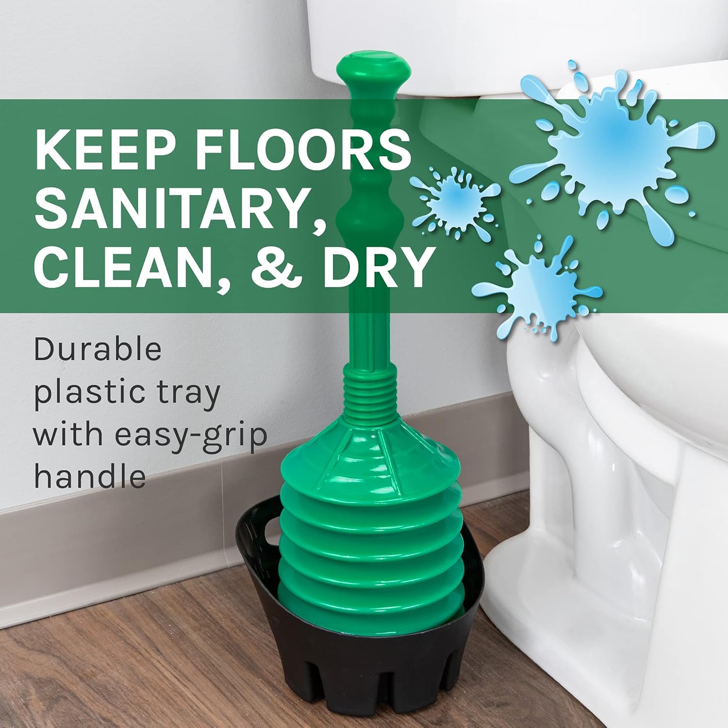 JS Jackson Supplies Green Bellows Toilet Plunger with Black Drip Tray