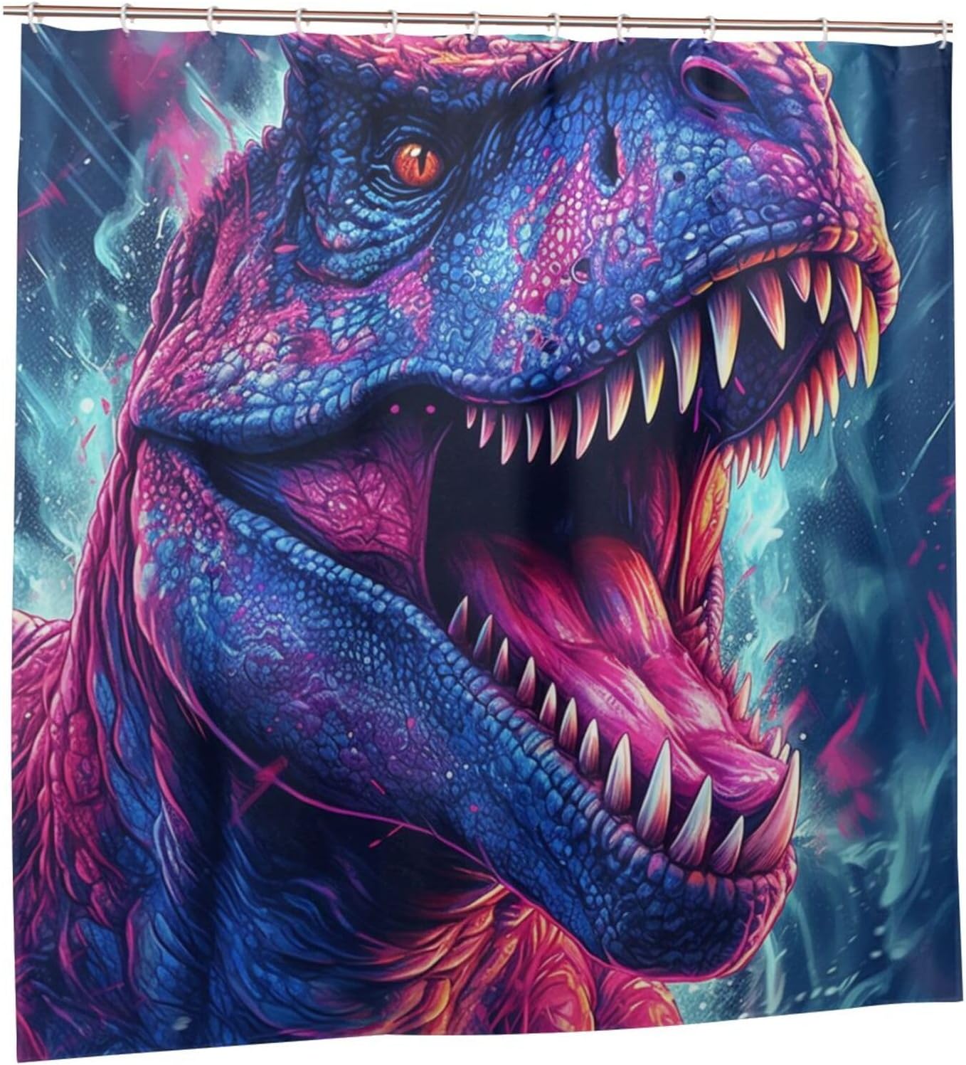 Roaring Dinosaur Waterproof Shower Curtain Set with 12 Hooks