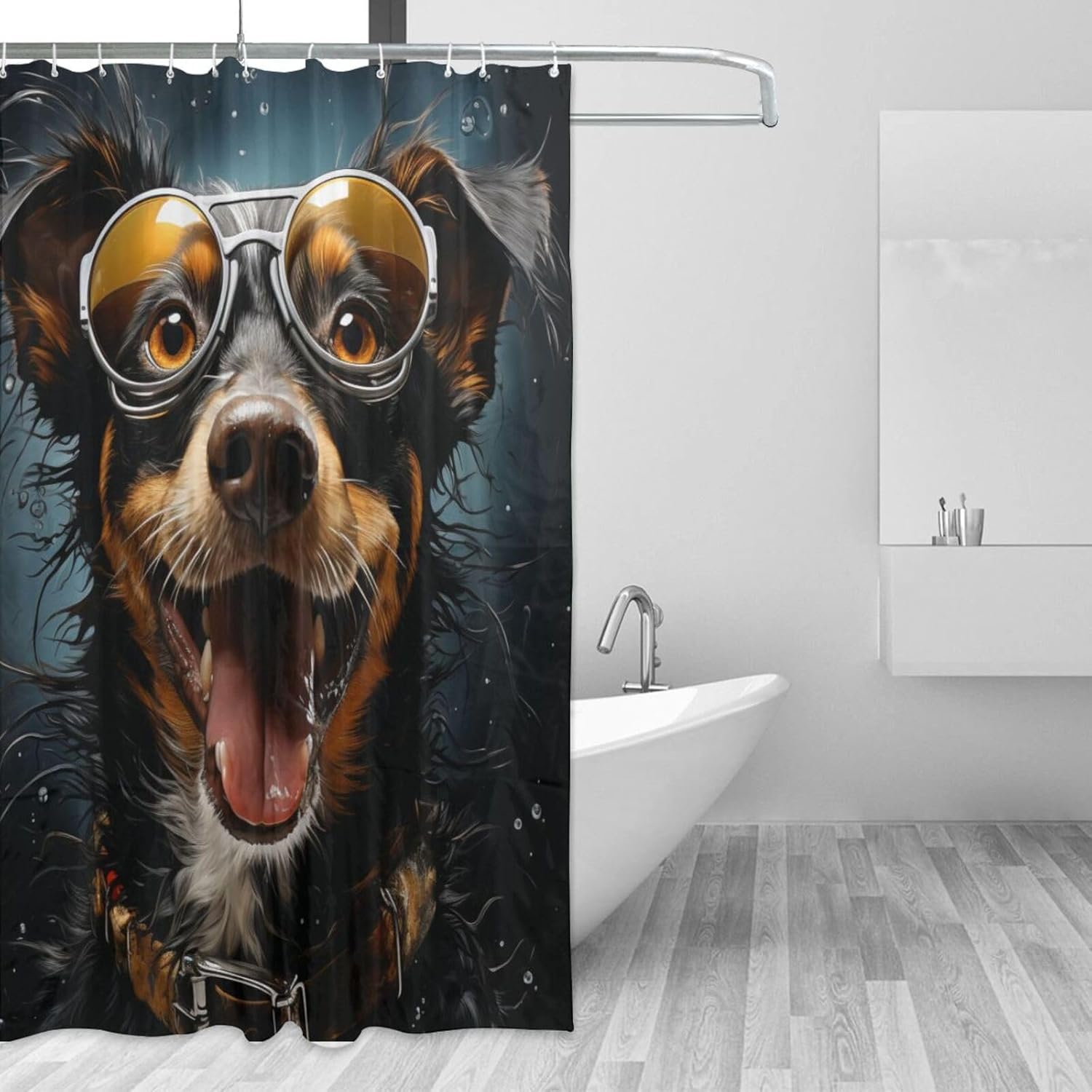 Cute Hippie Boho Dog Shower Curtain Set with 12 Hooks 72x72in